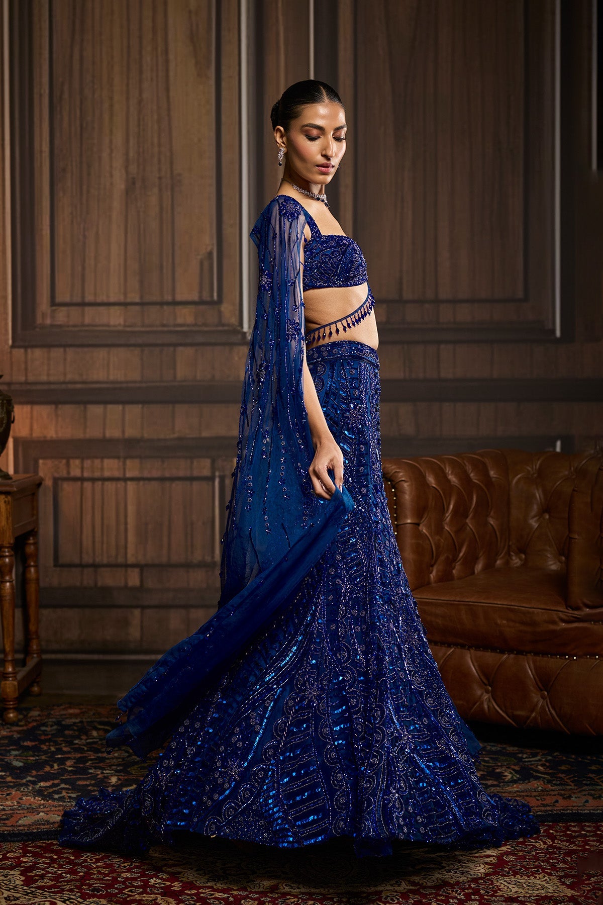 Komal Kapoor In Electric Blue Trail Mermaid Skirt Set