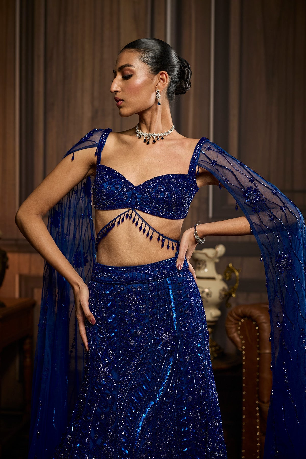 Komal Kapoor In Electric Blue Trail Mermaid Skirt Set