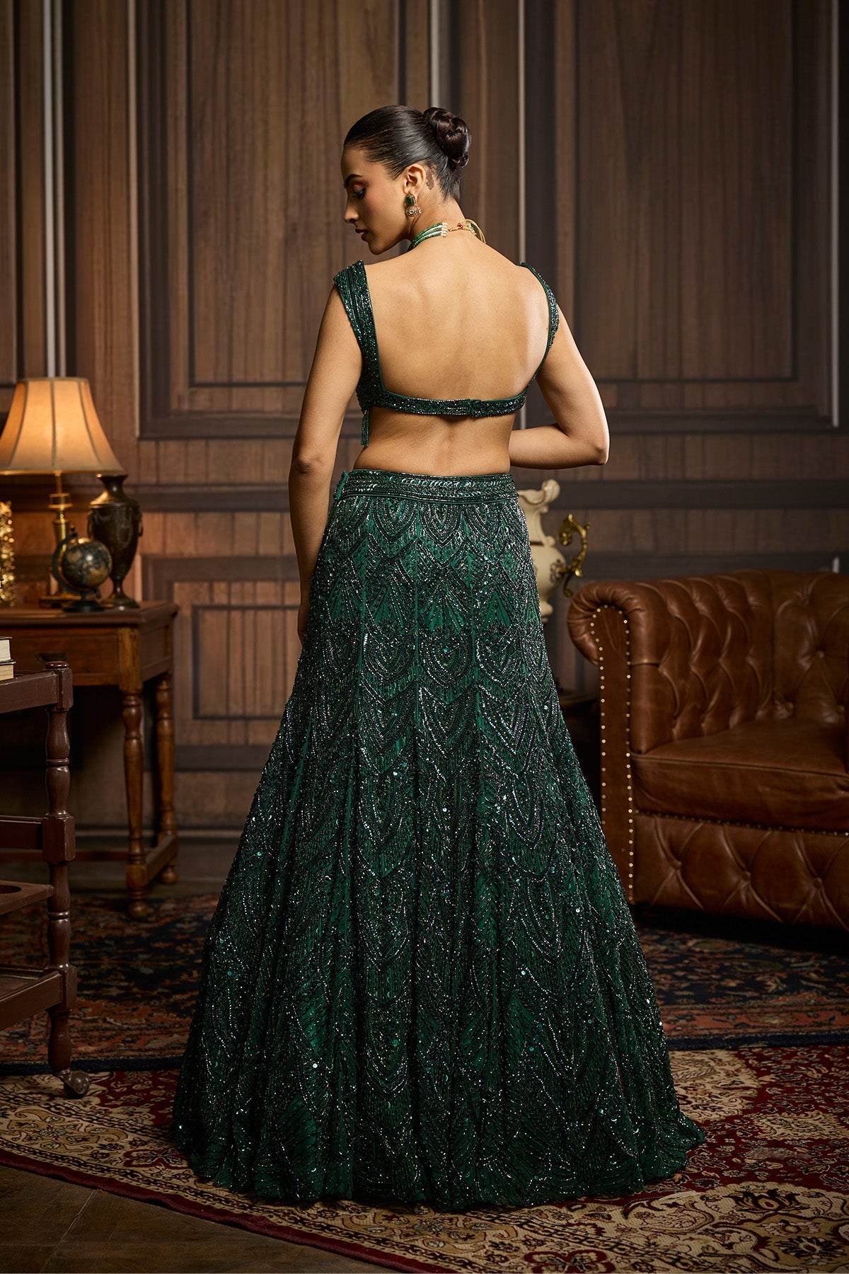 Emerald Green Embellished  Mermaid Skirt Set