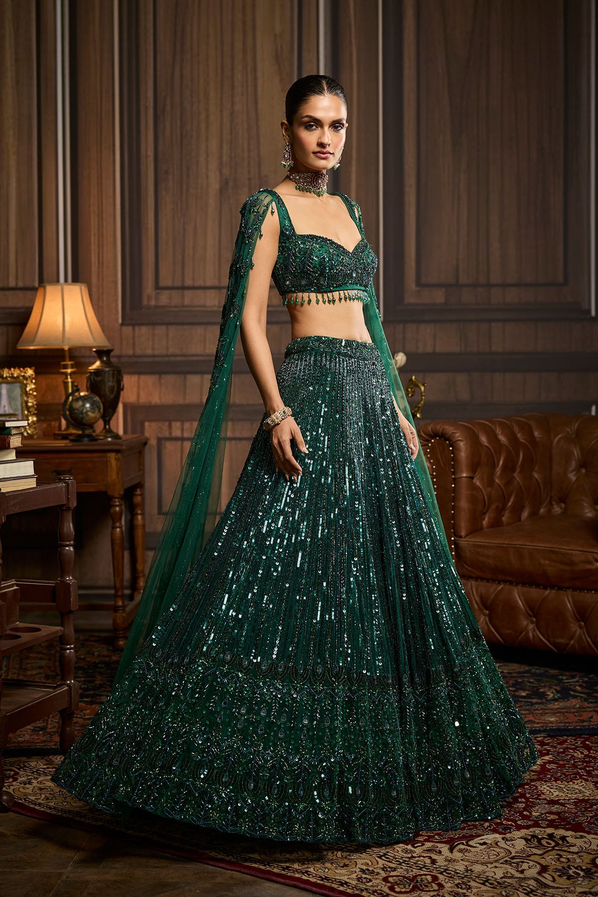 Emerald Green Embellished Lehenga Set