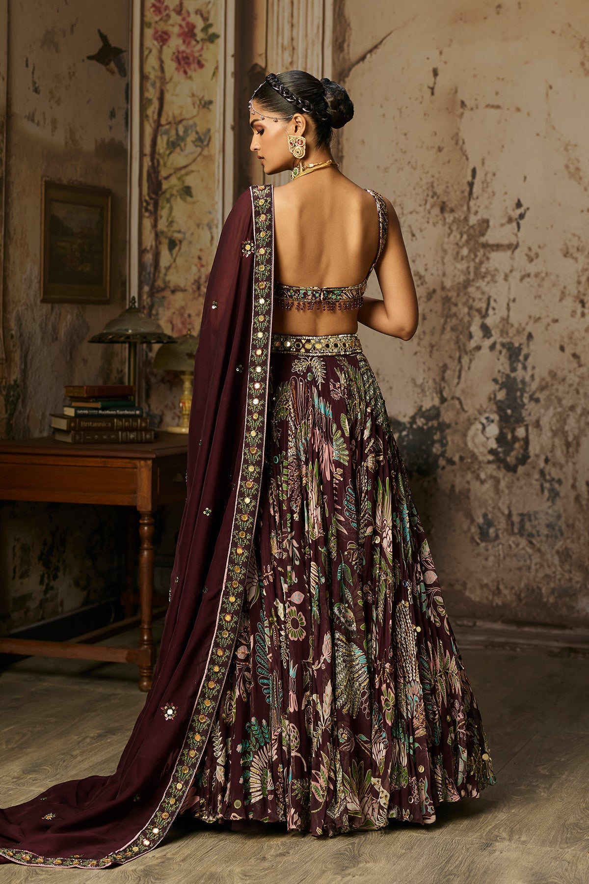 Plum Printed And Highlighted Lehenga Set
