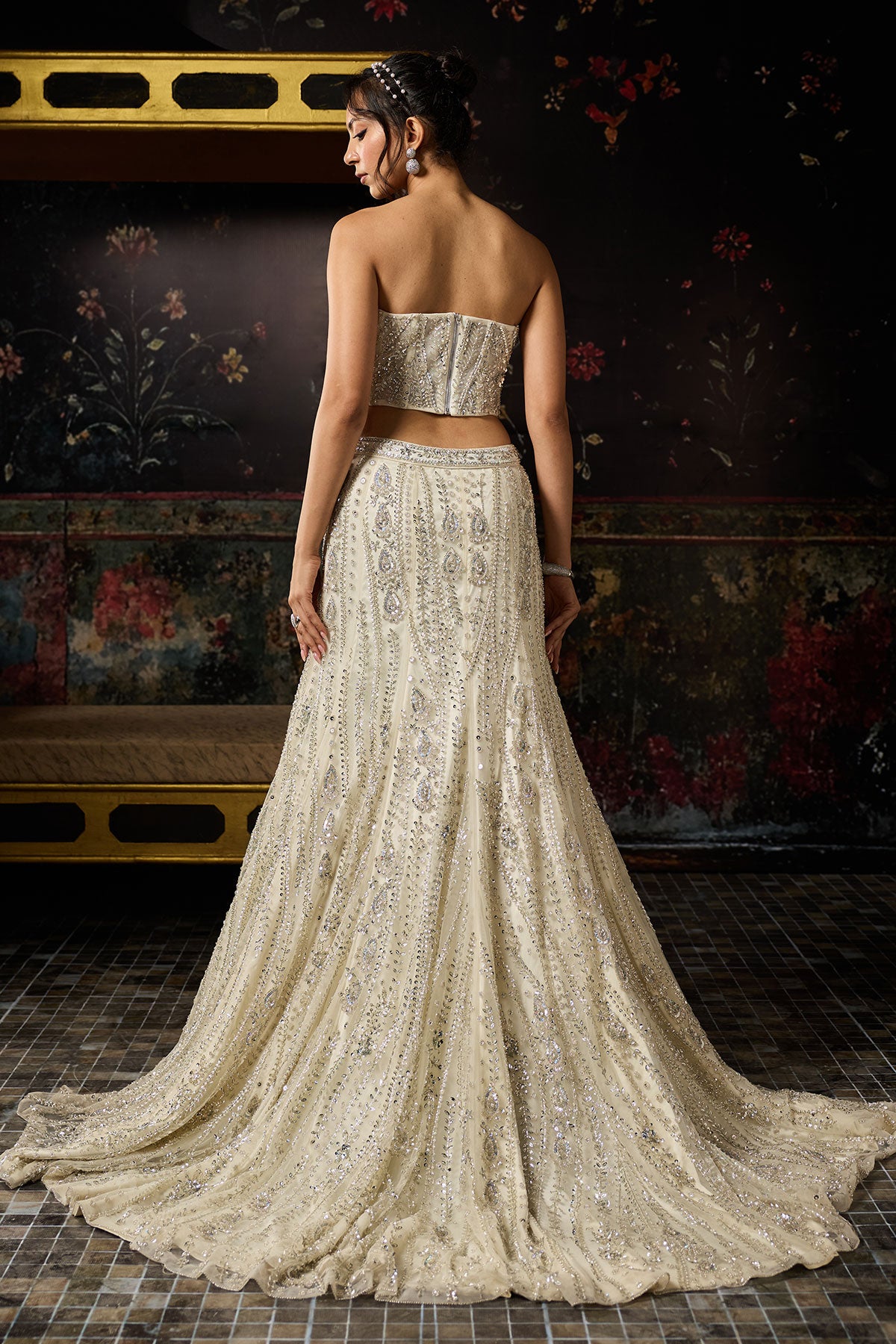 Silver Fully Embellished Mermaid Lehenga Trail Set
