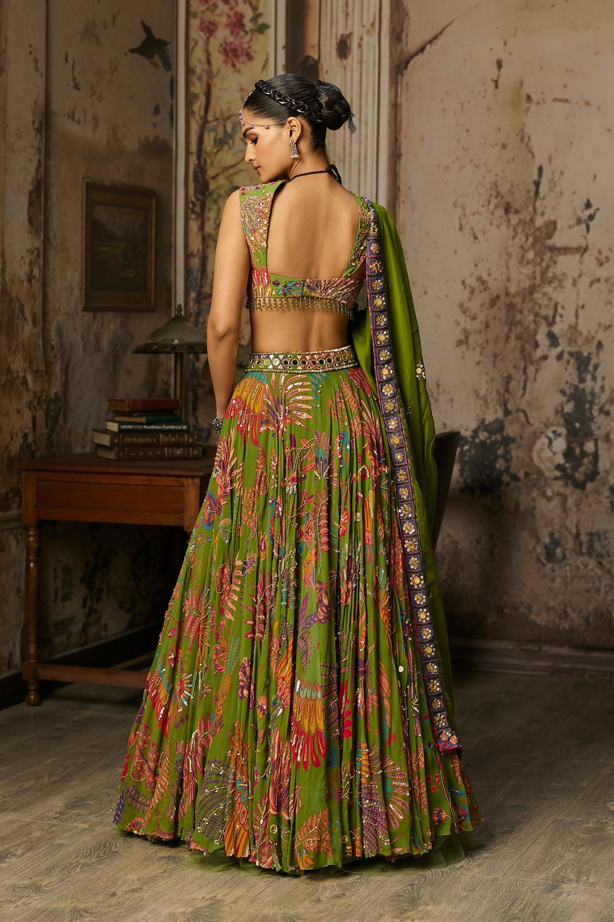 Pear Green Printed And Highlighted Lehenga Set