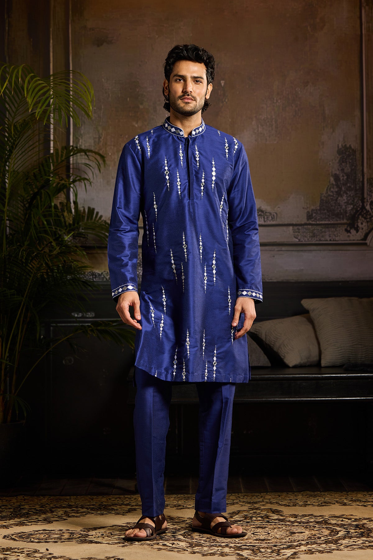 ELECTRIC BLUE WITH SILVER EMBROIDERED  KURTA PAIRED WITH ELECTRIC BLUE PANTS