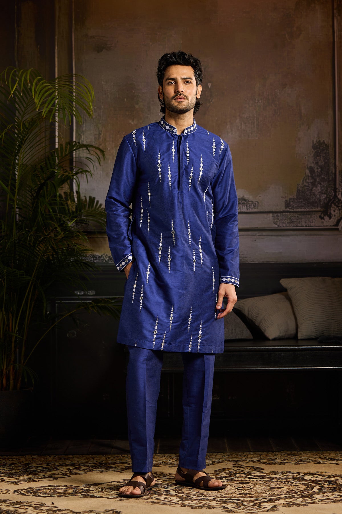 ELECTRIC BLUE WITH SILVER EMBROIDERED  KURTA PAIRED WITH ELECTRIC BLUE PANTS