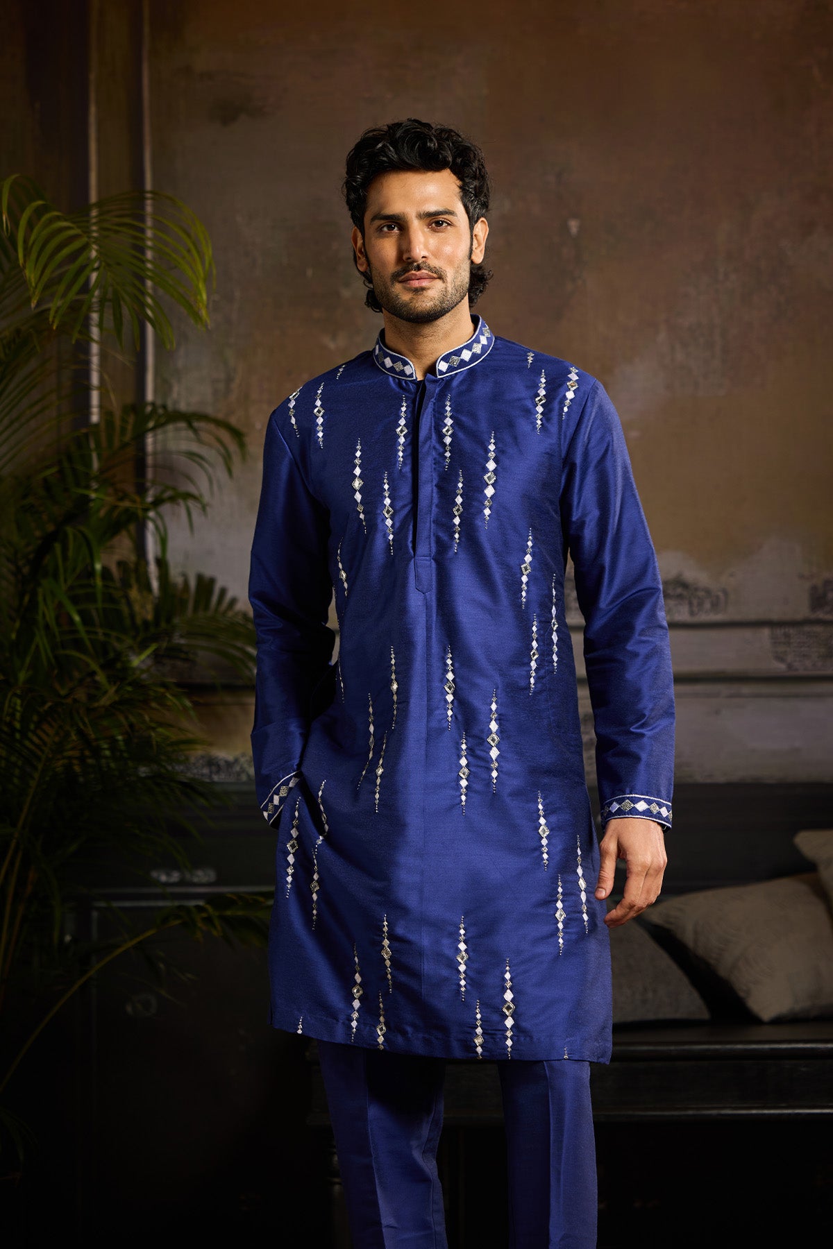 ELECTRIC BLUE WITH SILVER EMBROIDERED  KURTA PAIRED WITH ELECTRIC BLUE PANTS