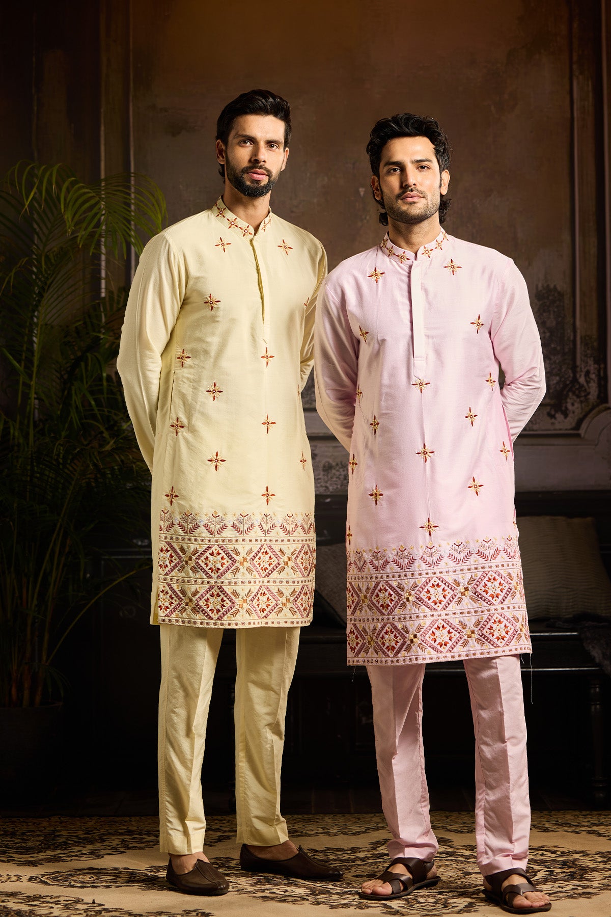 PASTEL YELLOW  TRIBLE EMBROIDERED KURTA  PAIRED WITH PASTEL YELLOW PANTS