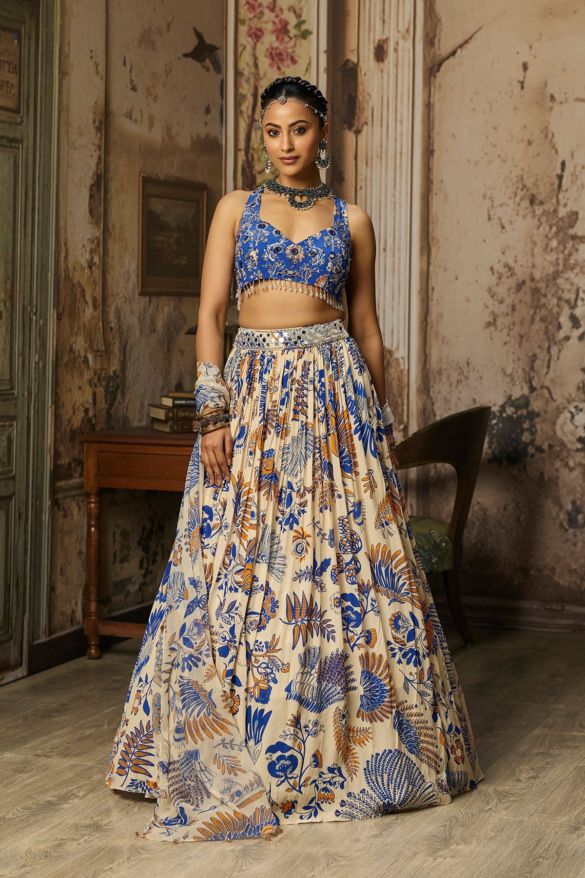 Ivory Printed And Highlighted Lehenga Set