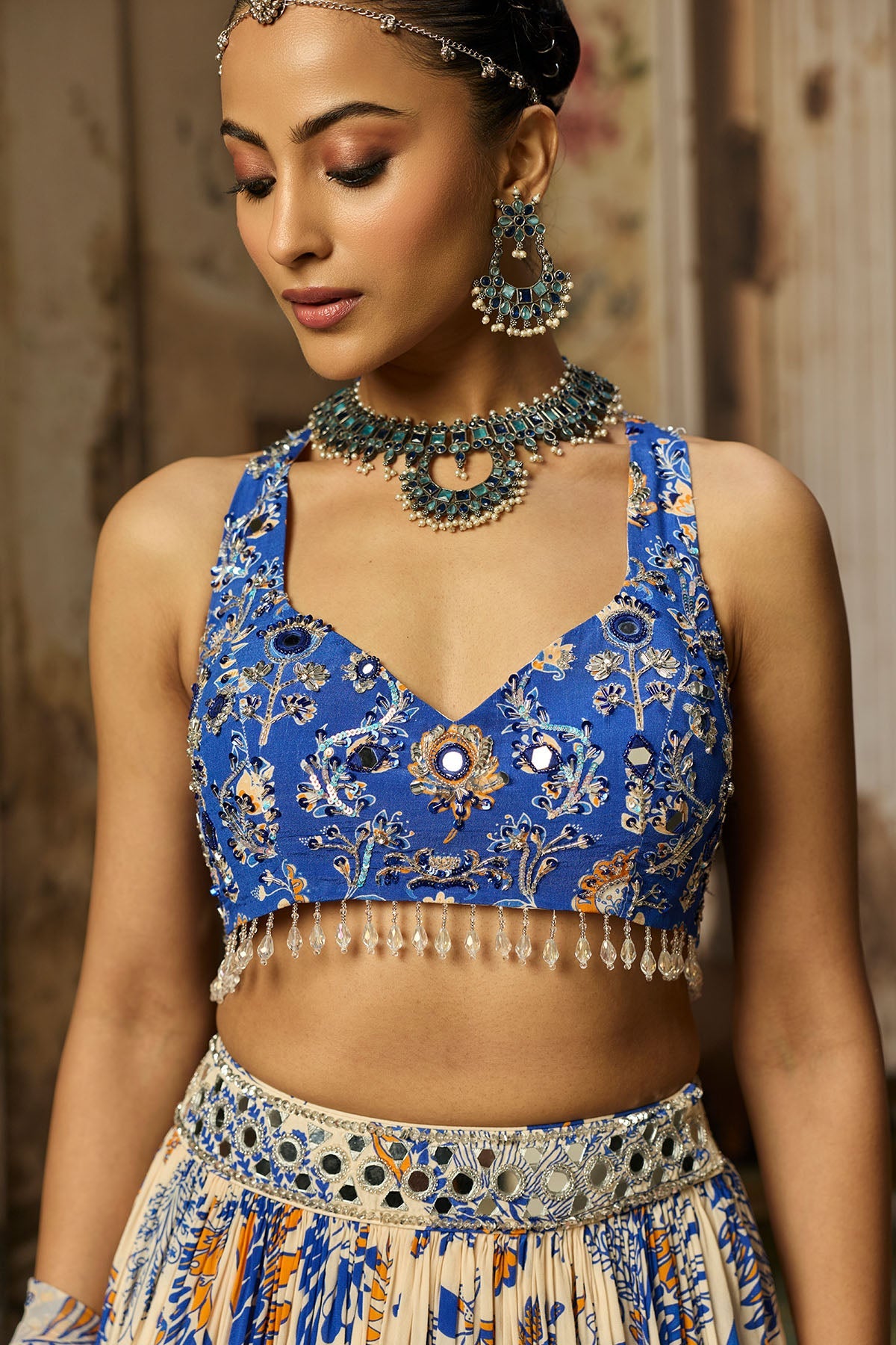 Ivory Printed And Highlighted Lehenga Set