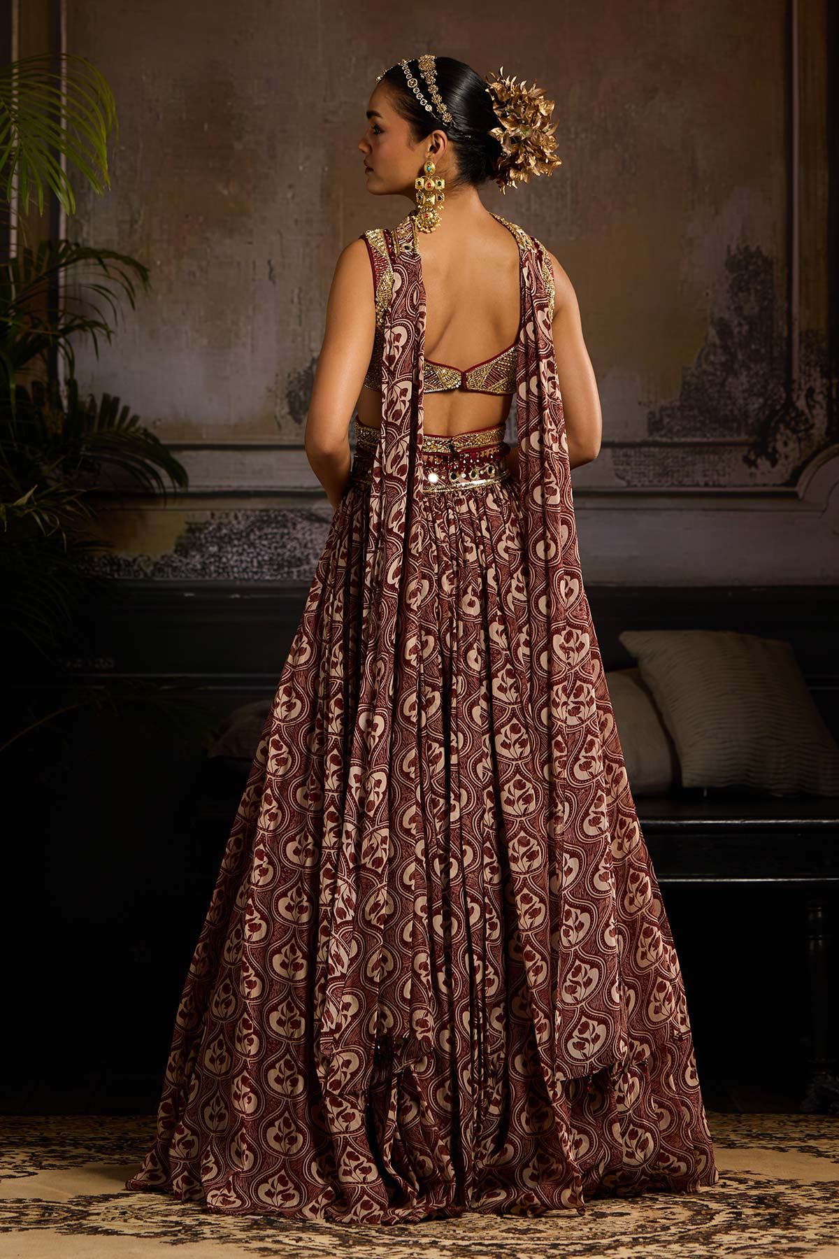 Maroon Print and Highlighted Lehenga  Set