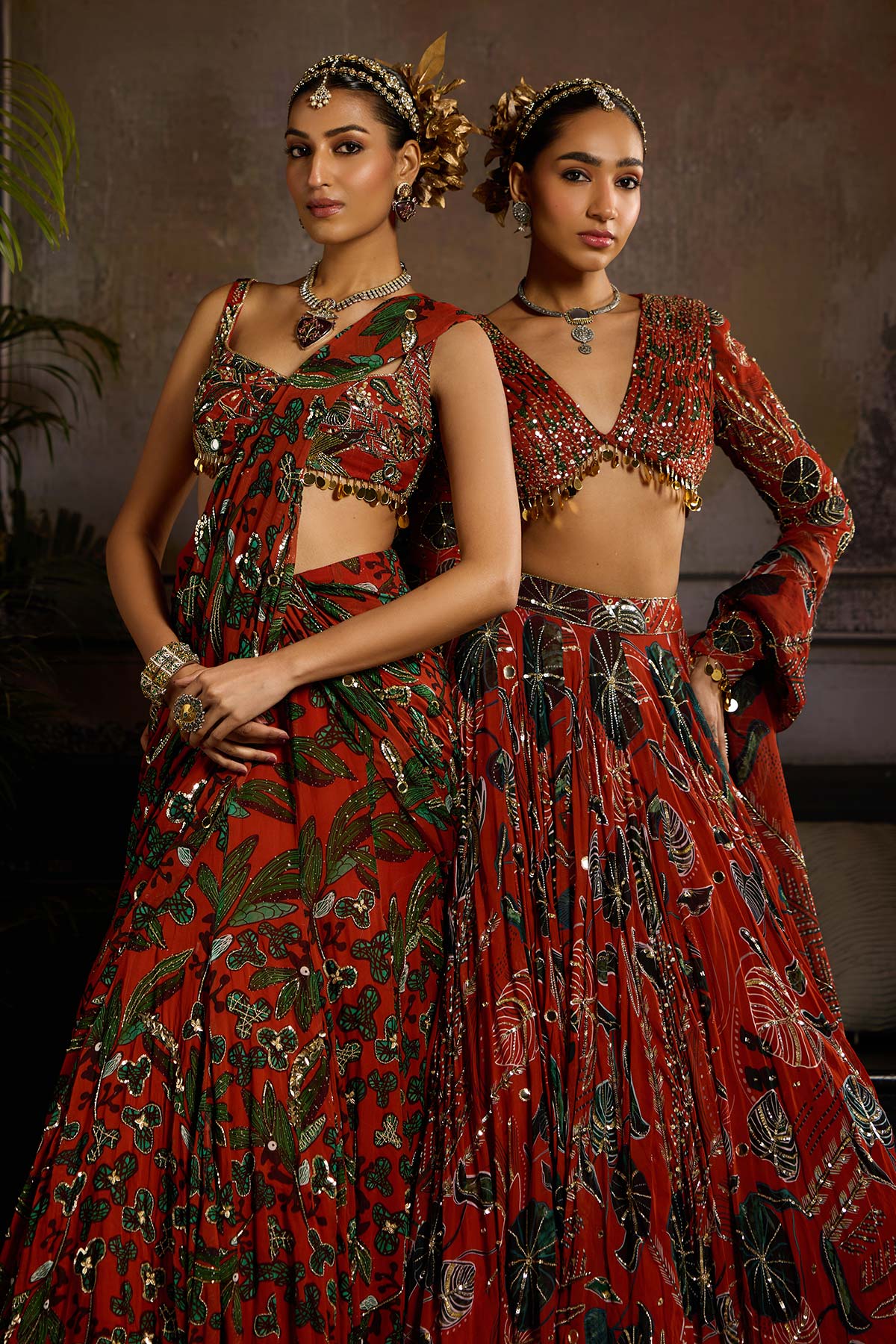 Rust Print and Highlighted Lehenga Set