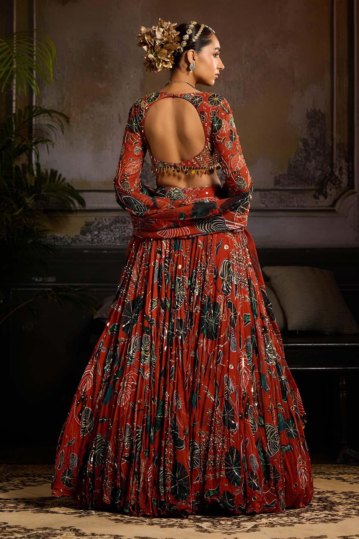 Rust Print and Highlighted Lehenga Set