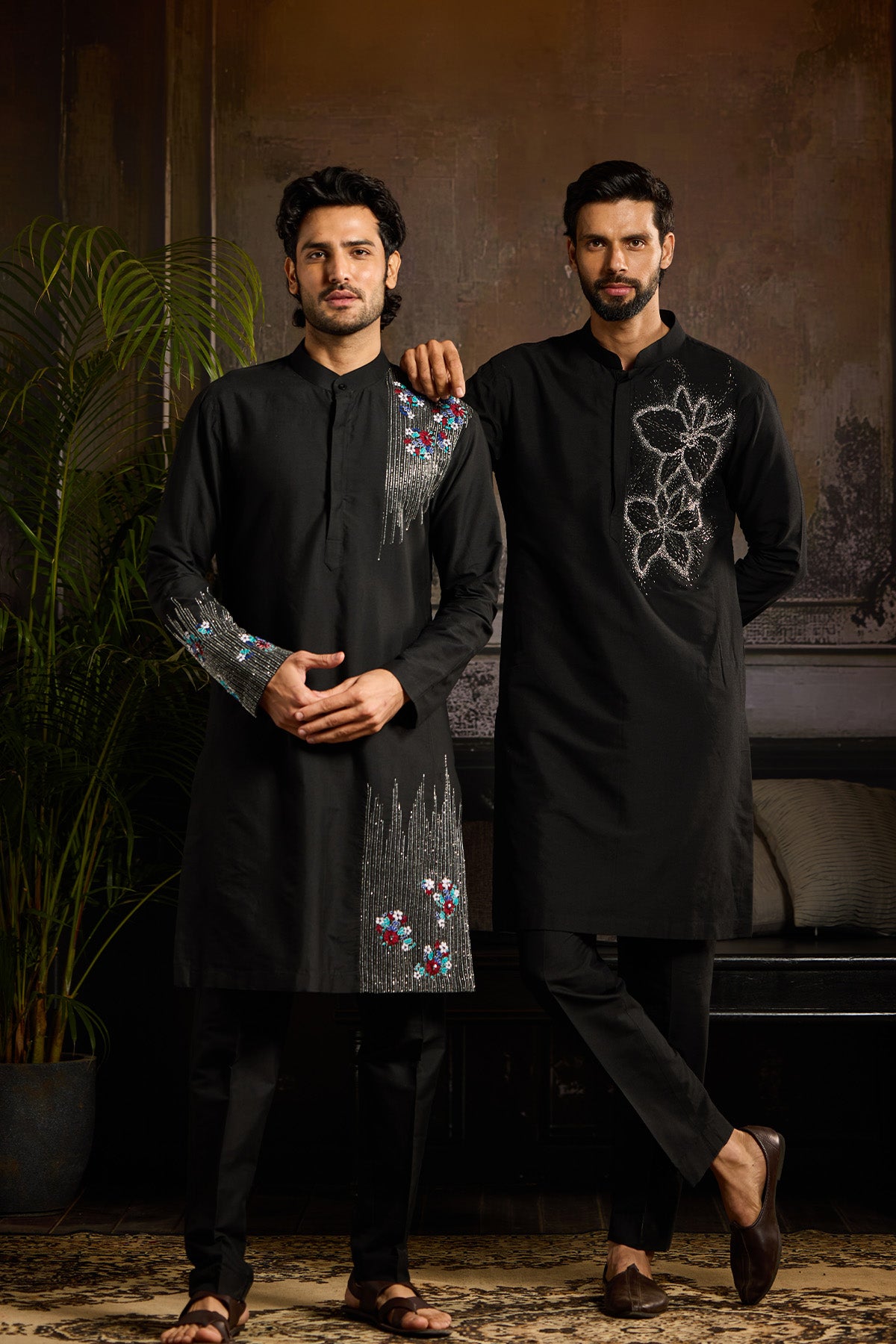 BLACK WITH SILVER EMBROIDERED KURTA PAIRED WITH BLACK PANTS