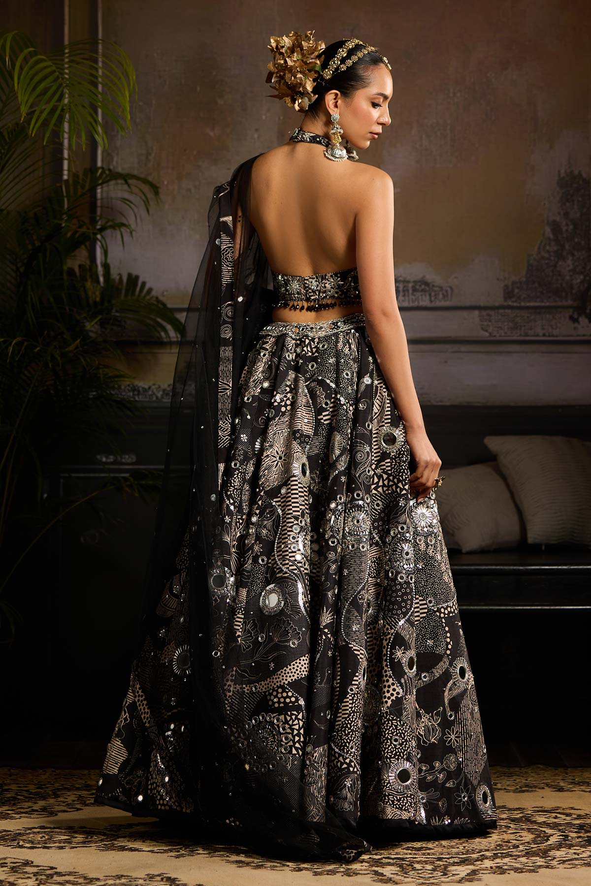 Black Print and Highlighted Lehenga  Set