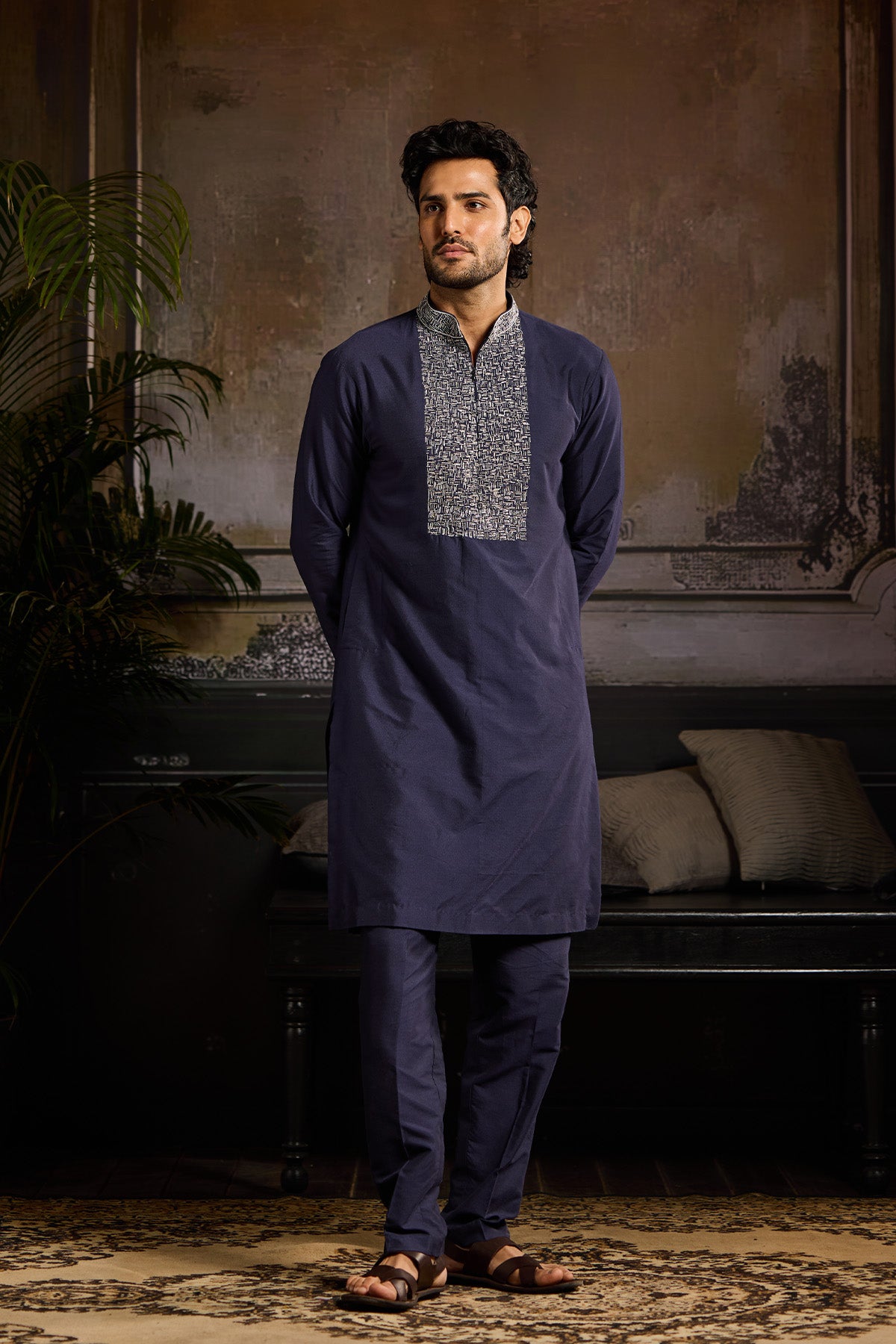 DARK BLUE  KURTA PAIRED WITH DARK BLUE KURTA