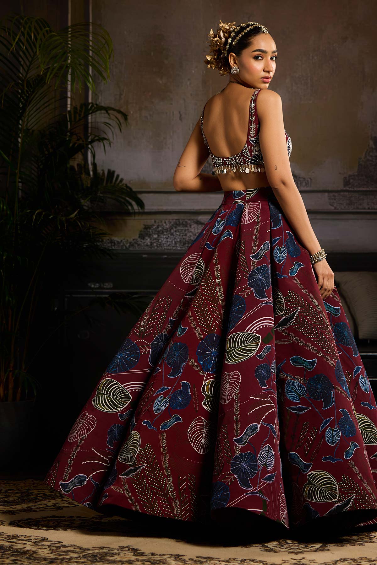 Wine Print and Highlighted Lehenga Set