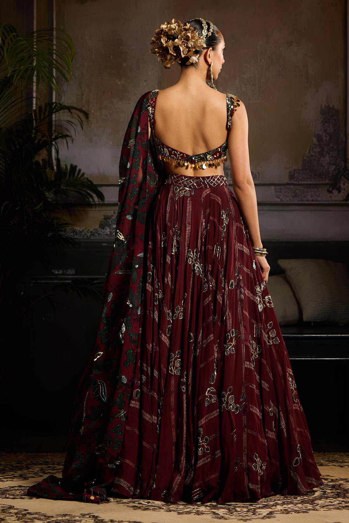 Wine Print and Highlighted Lehenga Set