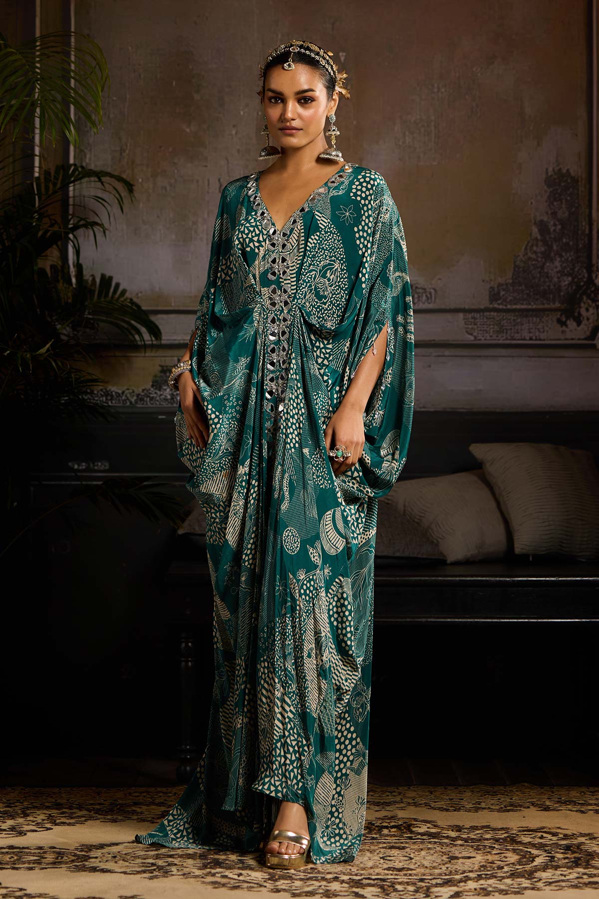 Teal Print and Highlighted  Kaftan