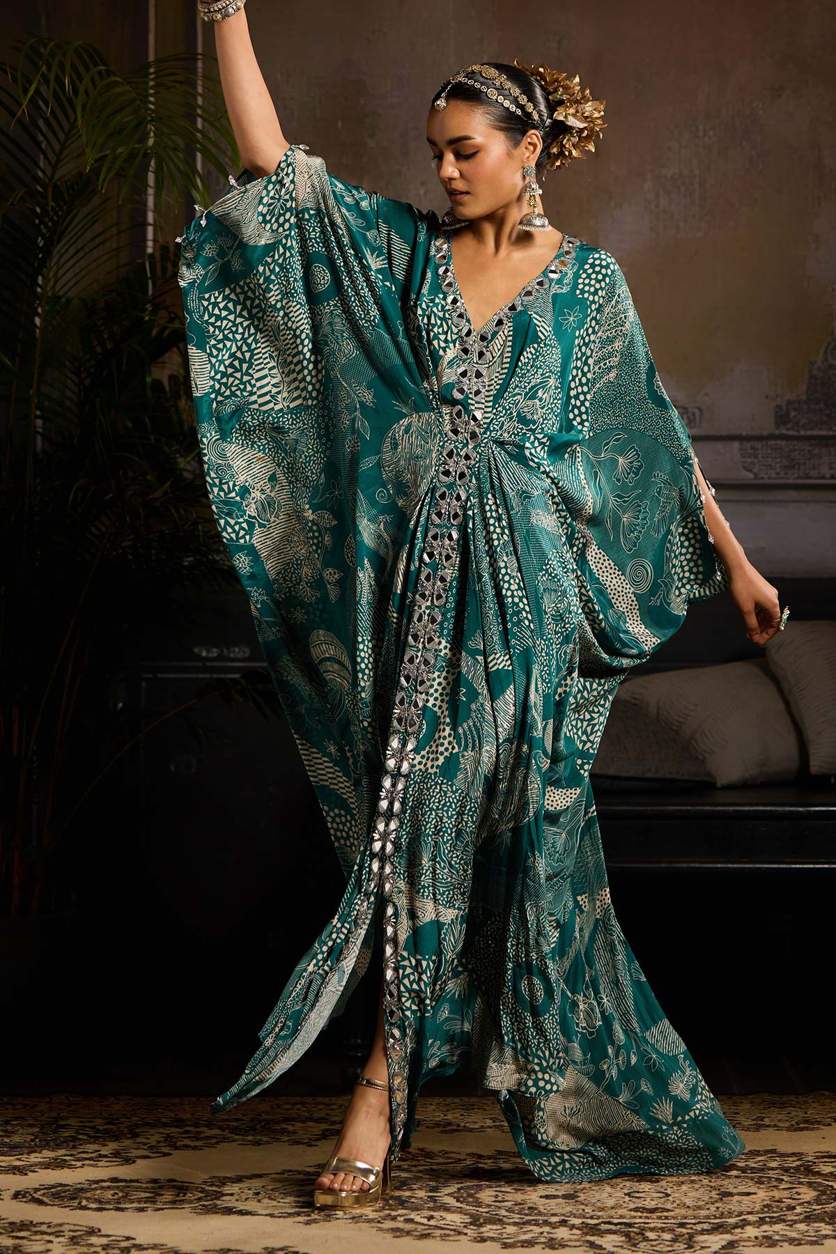 Teal Print and Highlighted  Kaftan