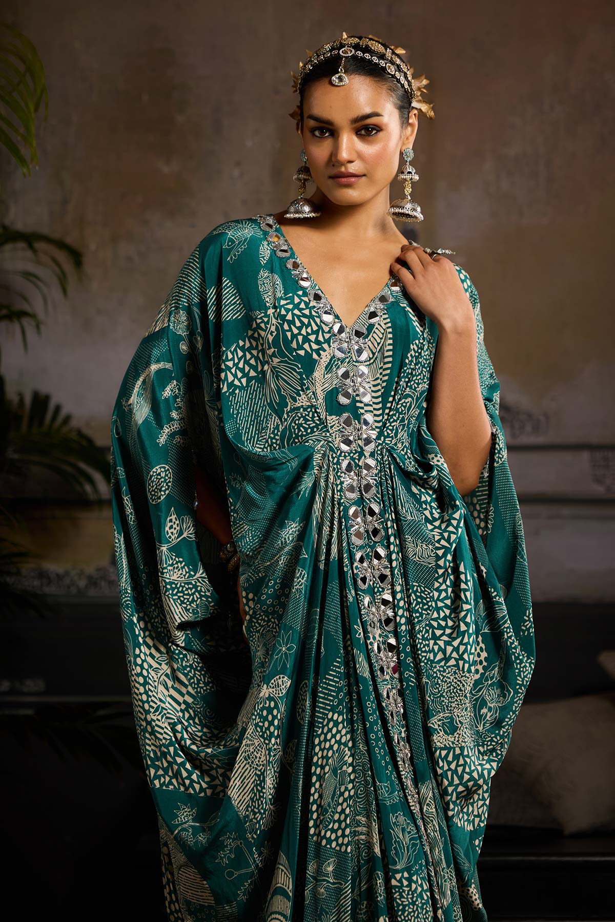 Teal Print and Highlighted  Kaftan