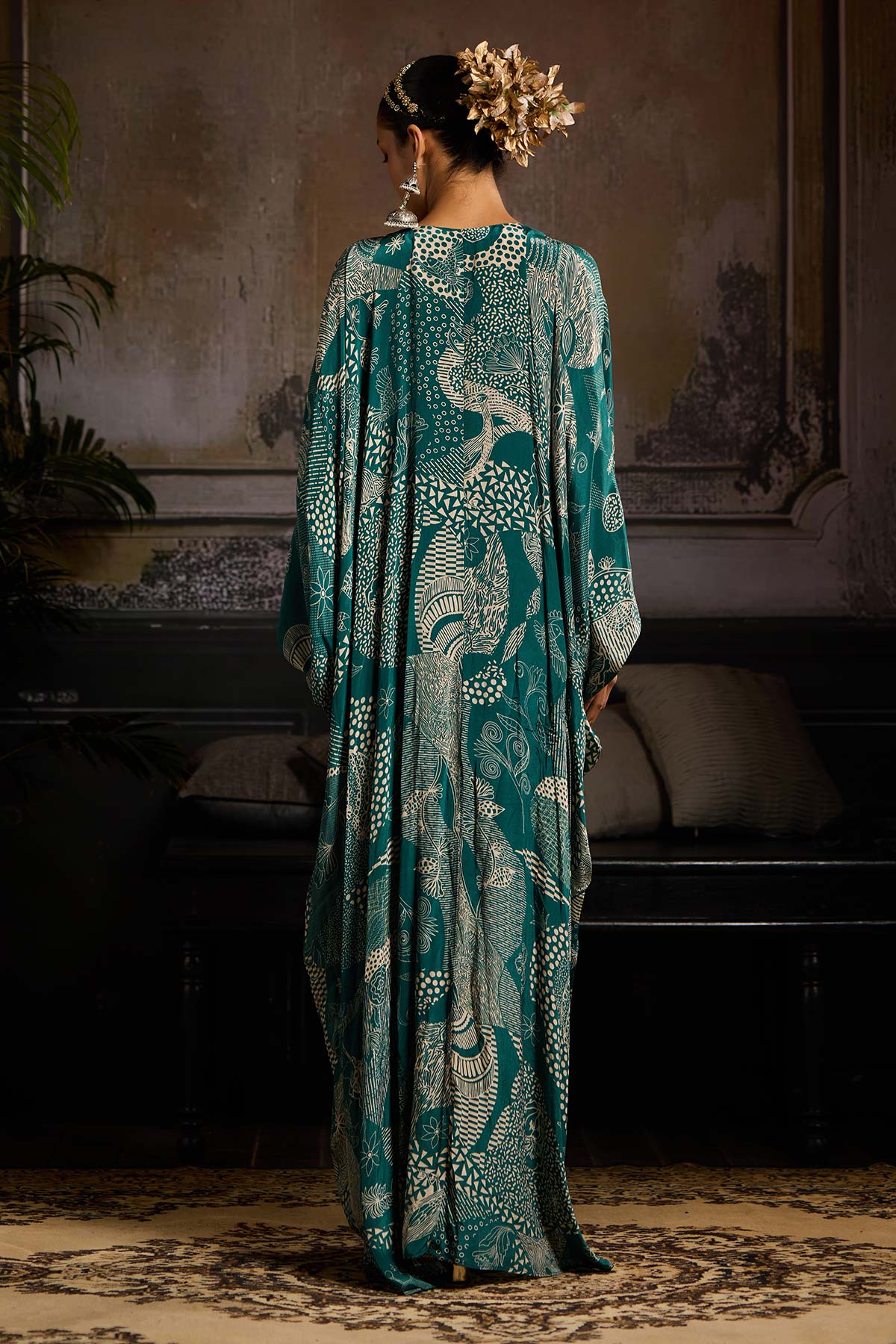 Teal Print and Highlighted  Kaftan