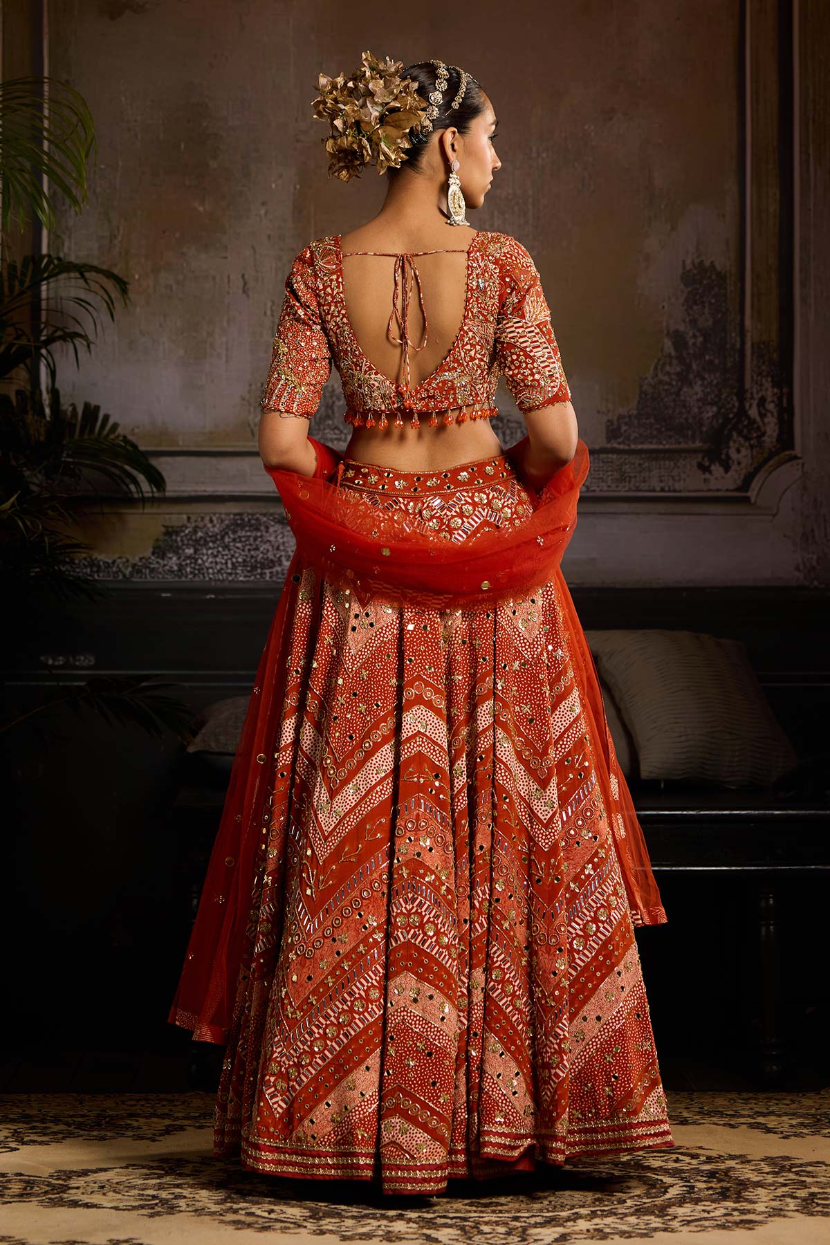 Rust Print and Highlighted Lehenga Set