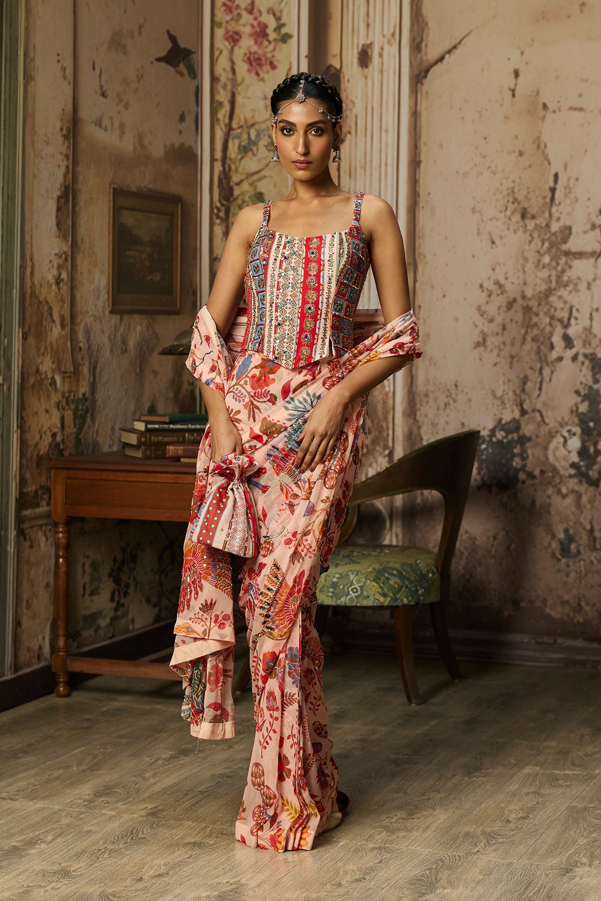 Blush Pink Printed And Highlighted Classic Saree Set