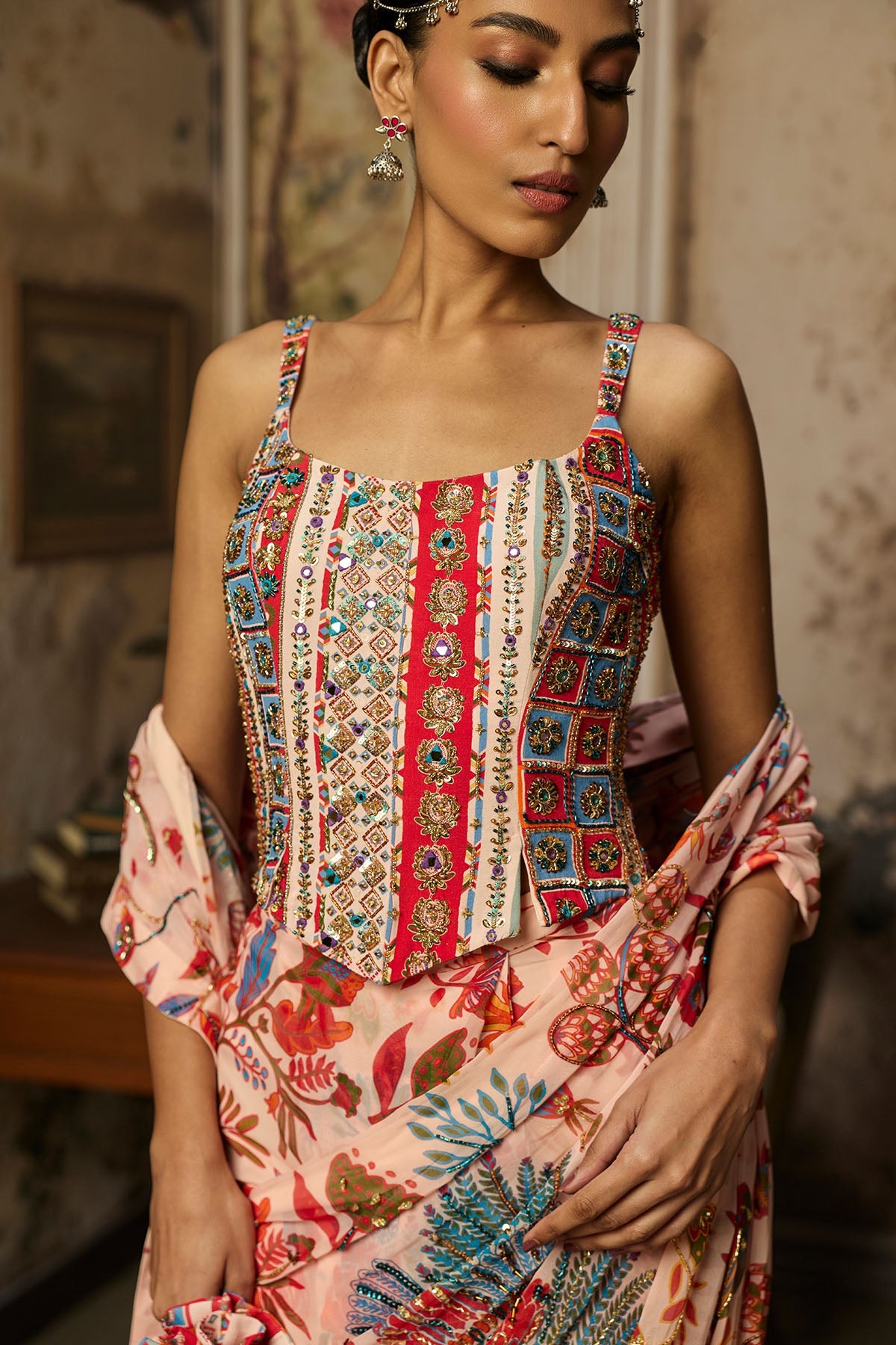 Blush Pink Printed And Highlighted Classic Saree Set