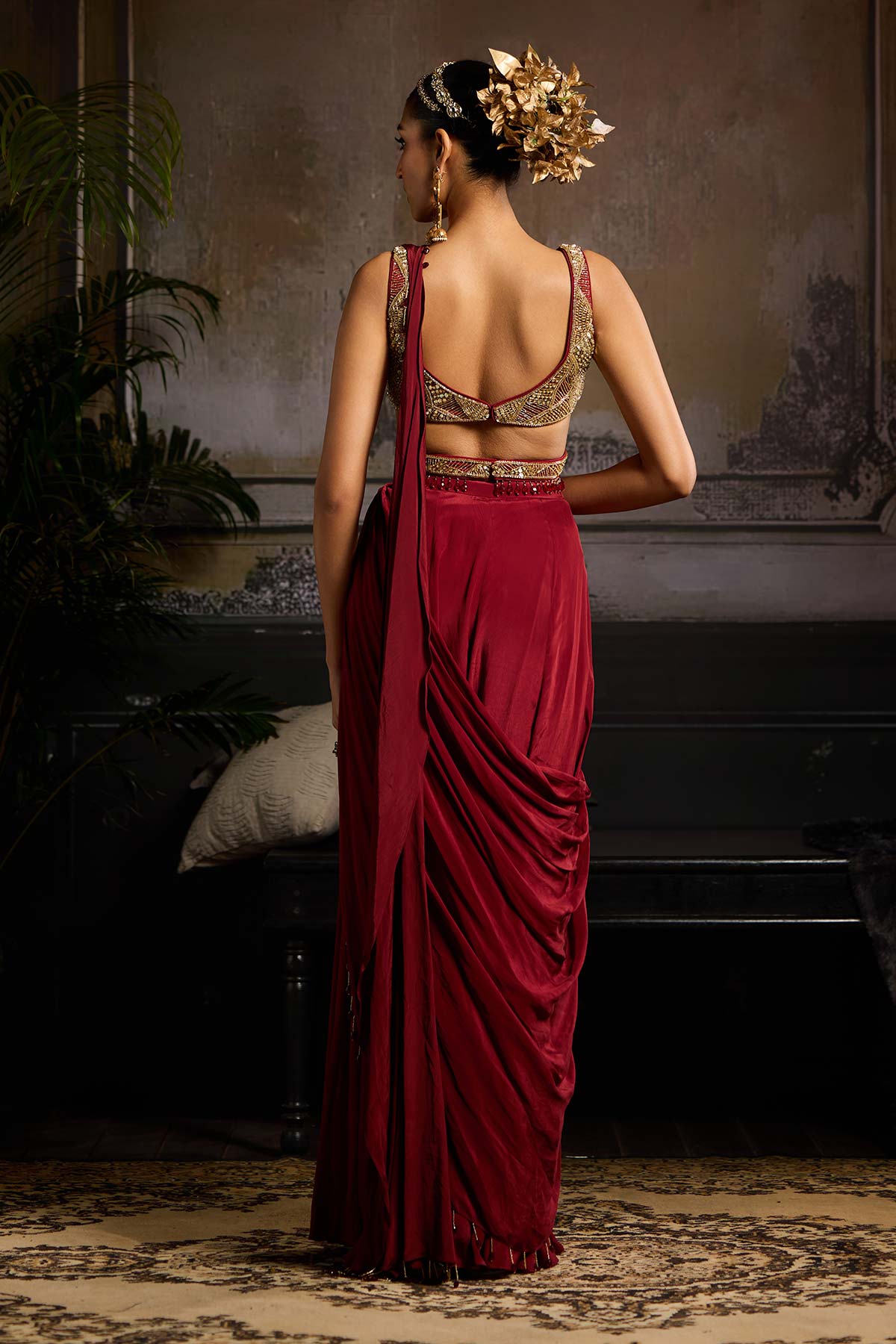 Maroon  Skirt Saree Set