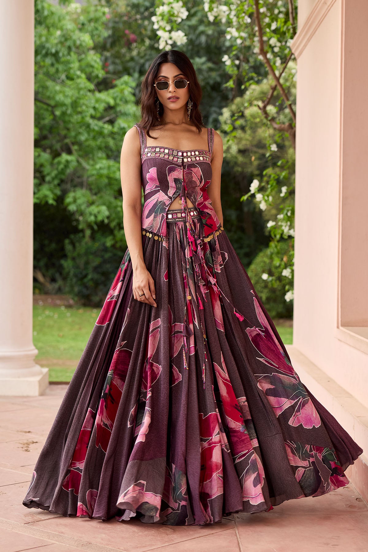 PLUMICIOUS PINK FLORAL JACKET LEHENGA SET
