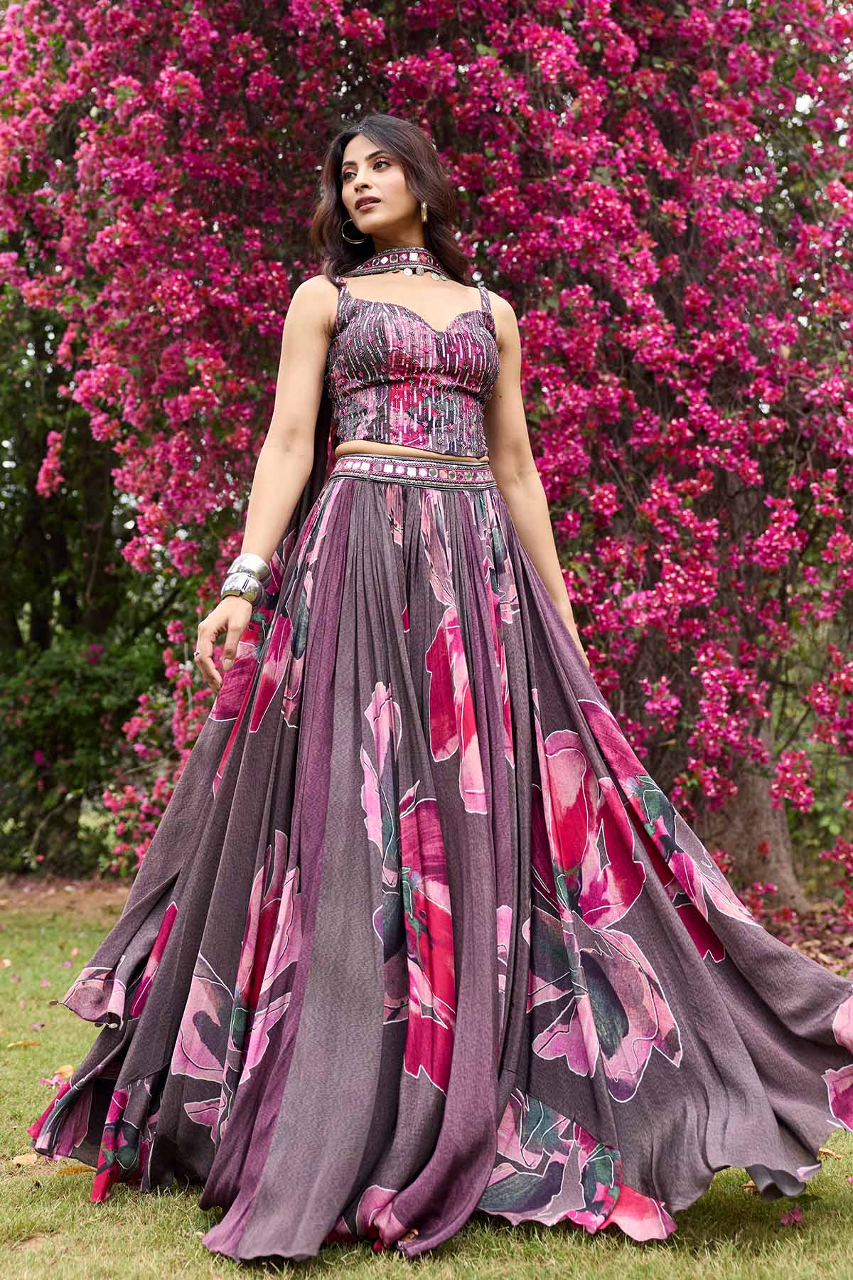 PLUMICIOUS PINK FLORAL LEHENGA SET