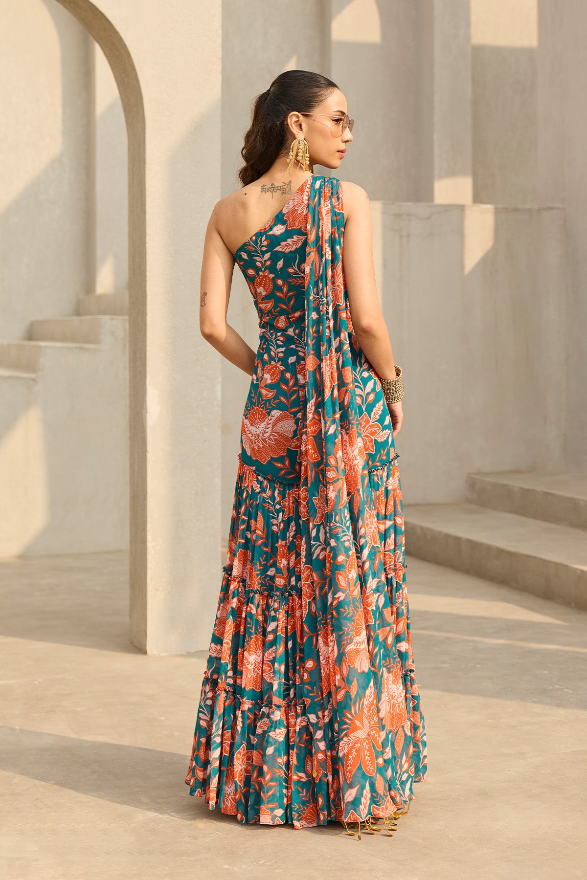 TEAL & RUST FLORAL PRINTED JUMPSUIT