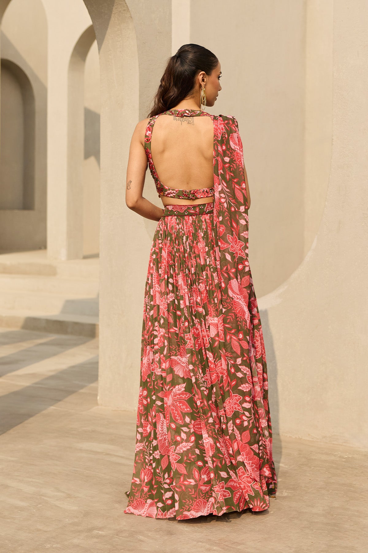 SAGE GREEN FLORAL PRINTED LEHENGA SET