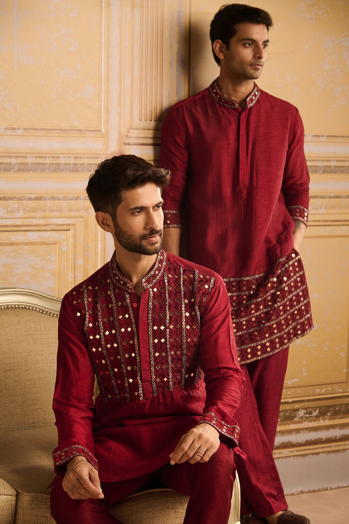 MAROON MIRROR EMBROIDERED KURTA WITH MAROON PANTS