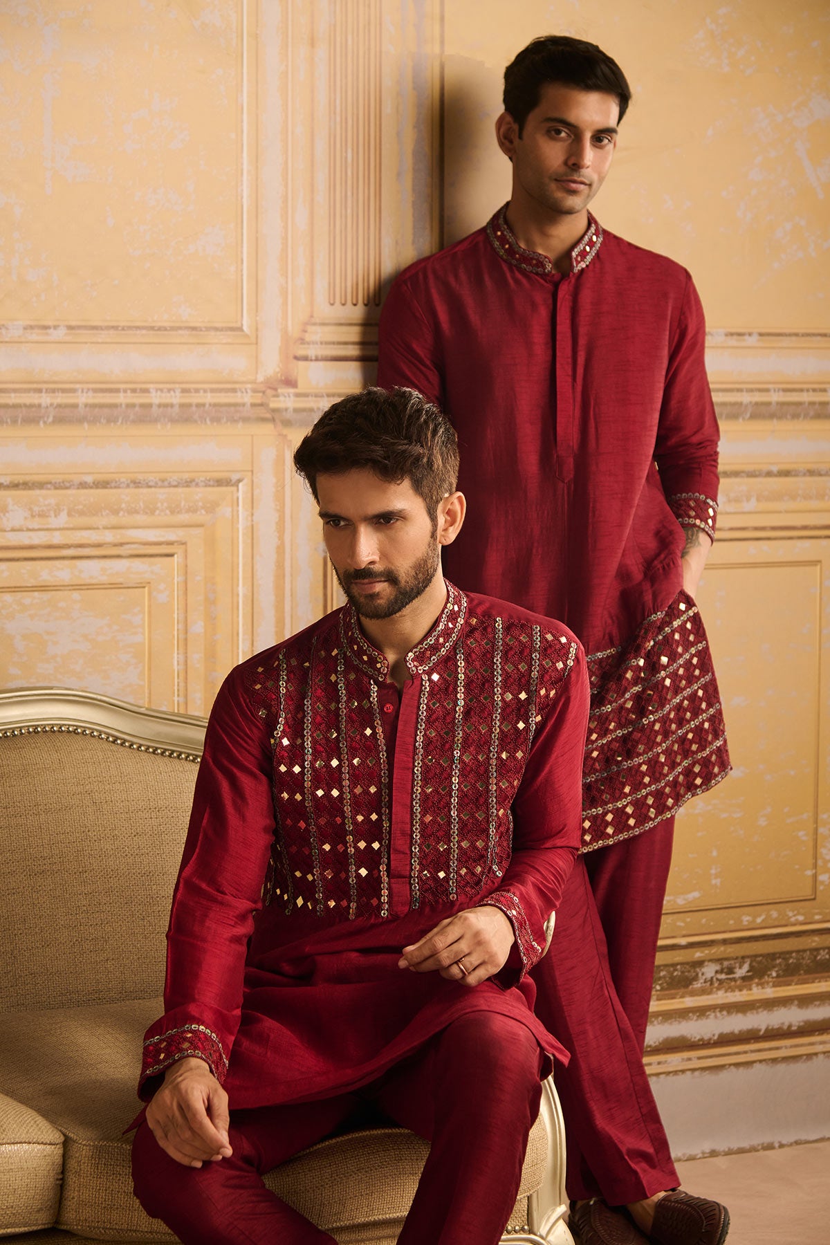 MAROON MIRRIOR EMBROIDERED KURTA WITH MAROON PANTS