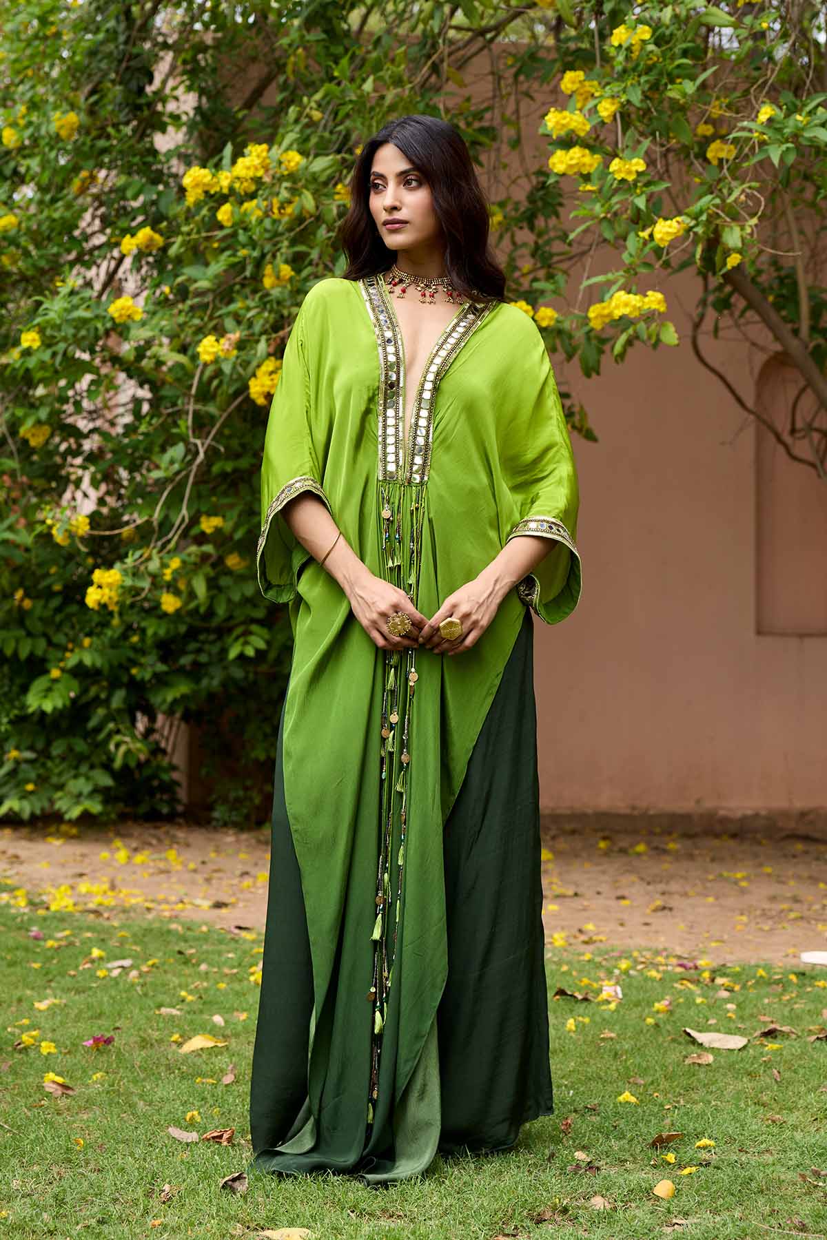 ALGAE GREEN OMBRE KAFTAN SET