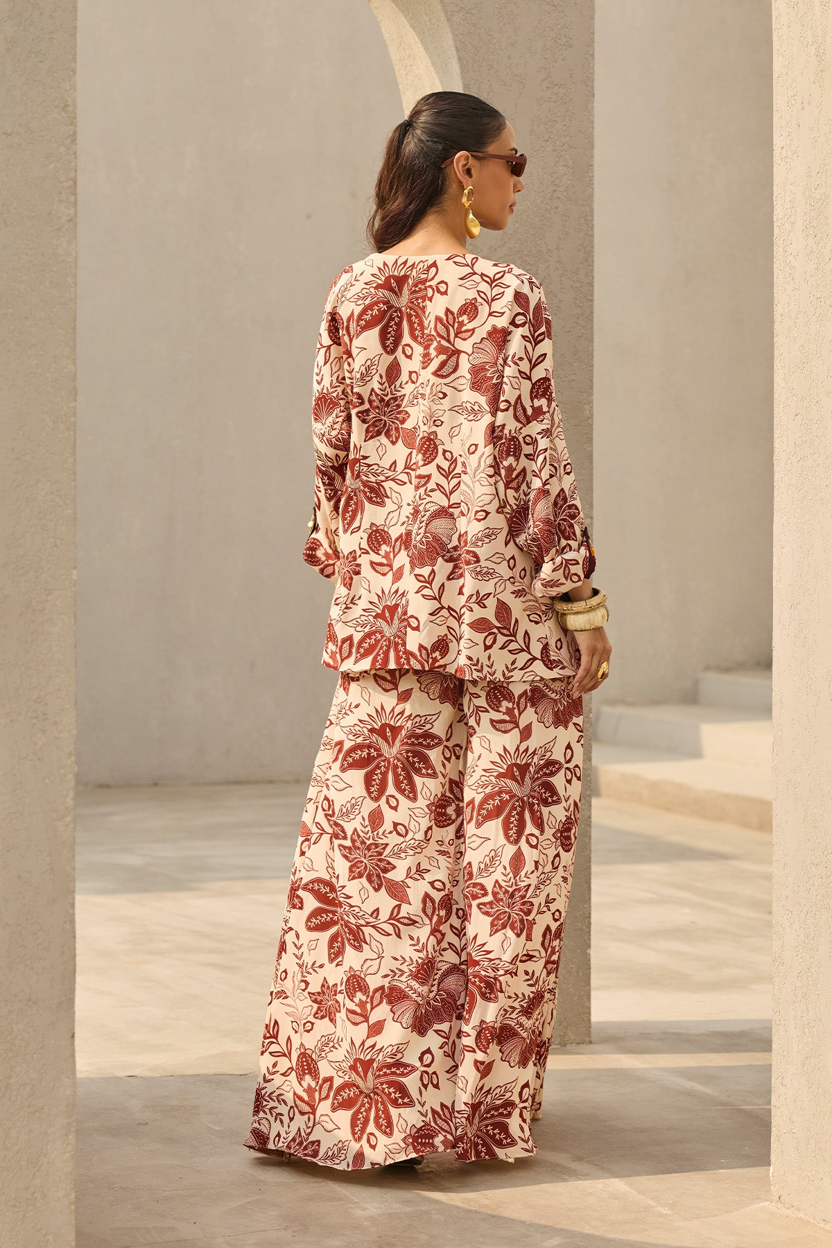 IVORY & MAROON FLORAL PRINTED JACKET SET