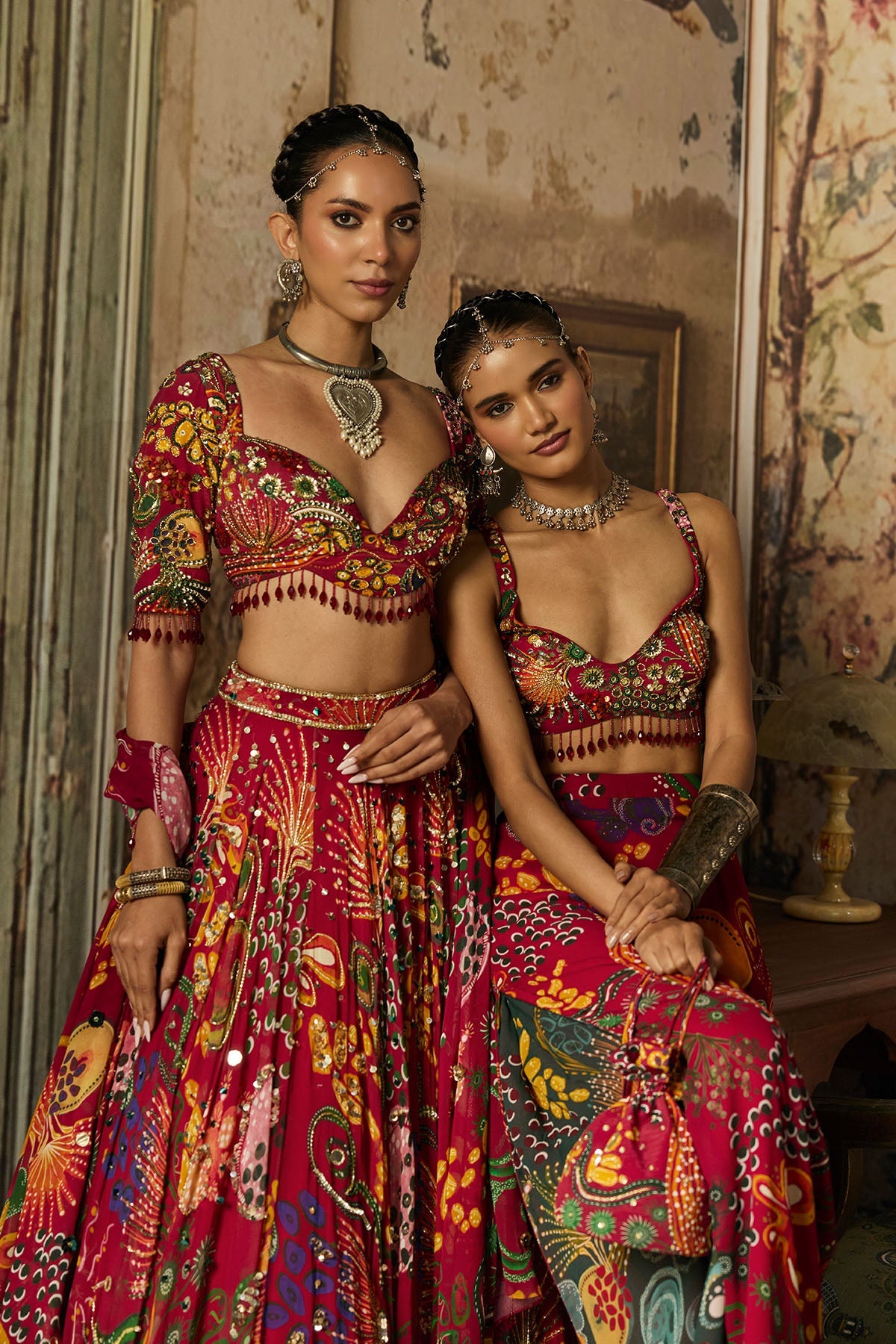Deep Red Printed And Highlighted Lehenga Set