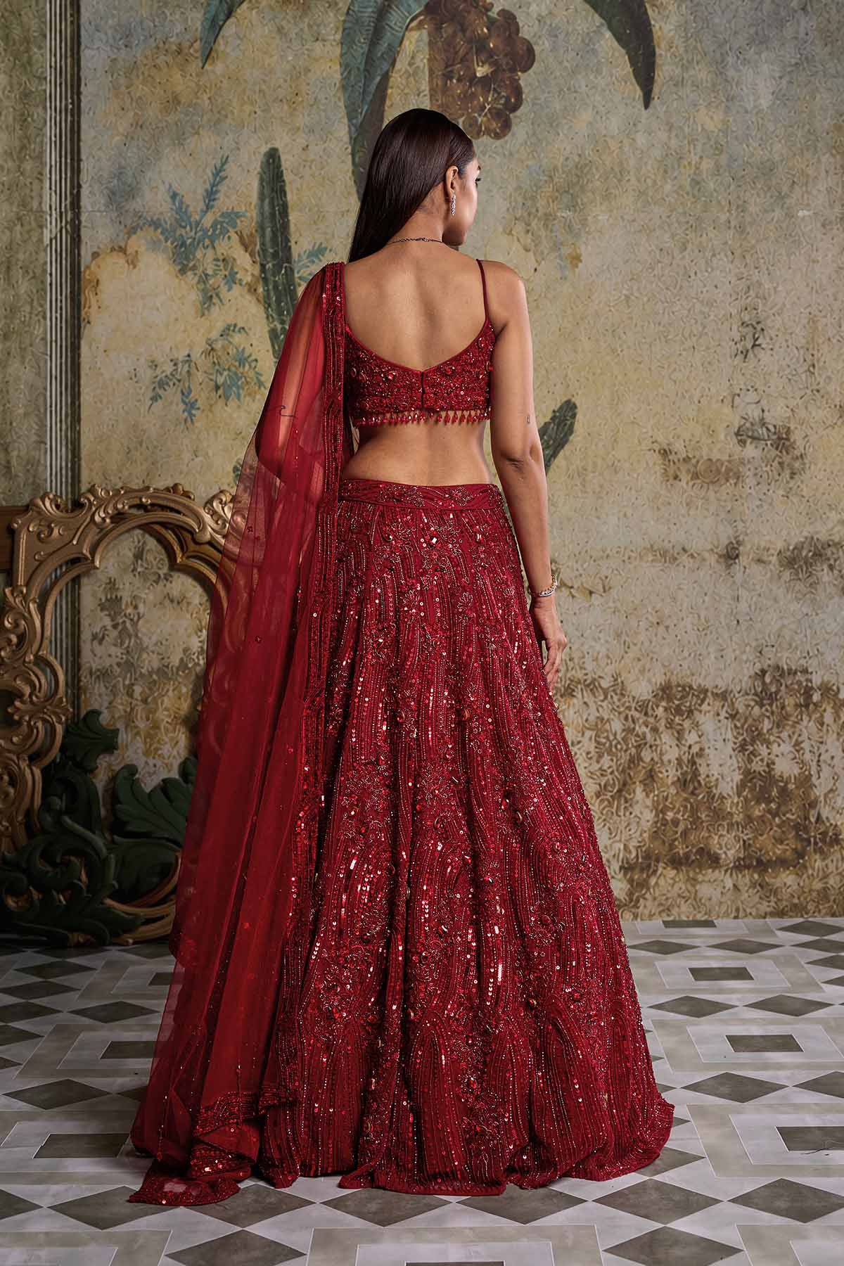 RED EMBELLISHED LEHENGA SET