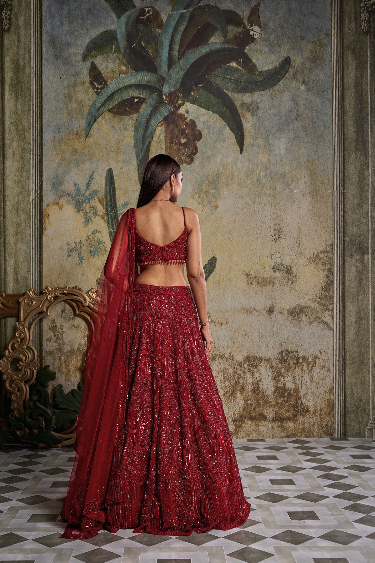 RED EMBELLISHED LEHENGA SET