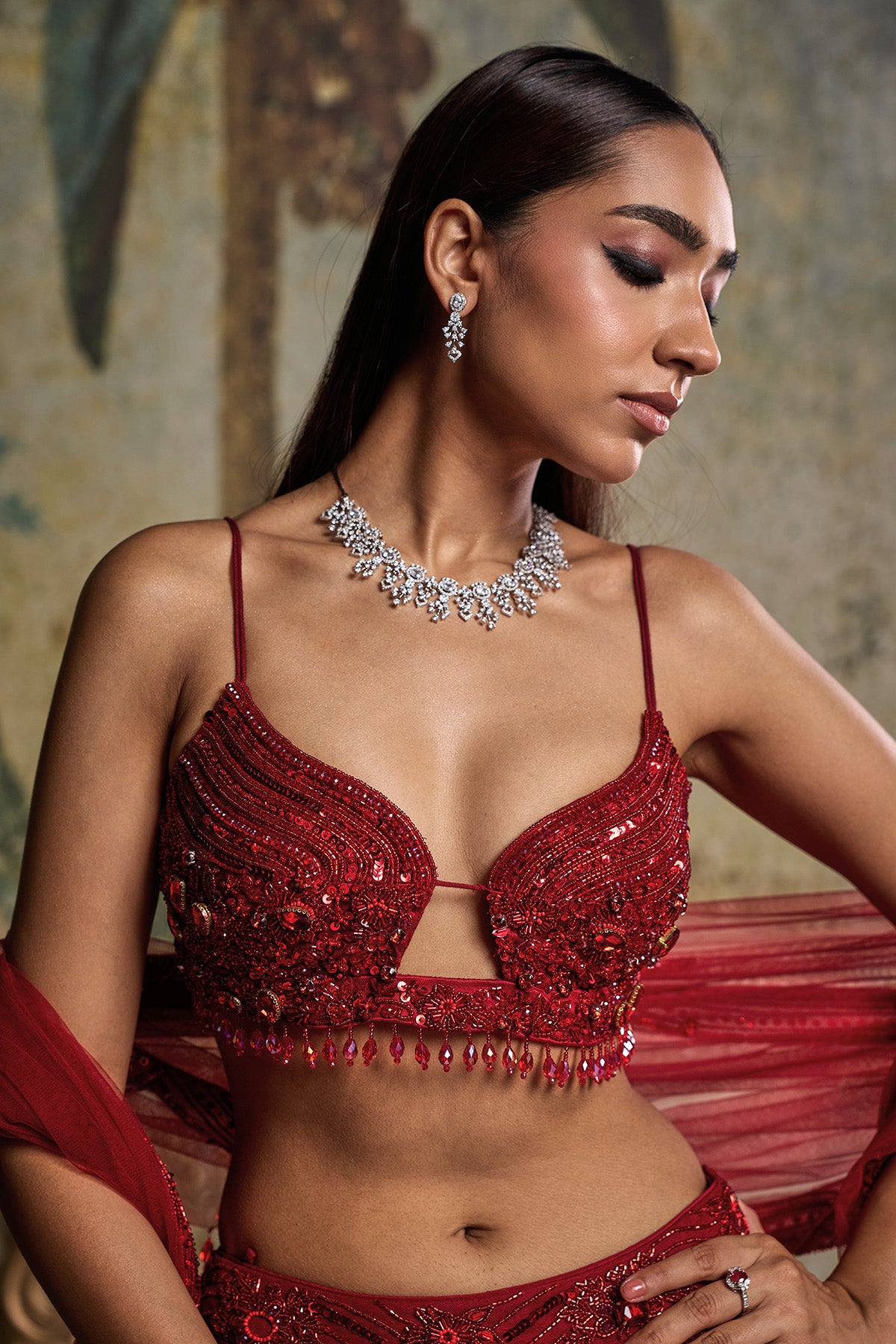 RED EMBELLISHED LEHENGA SET