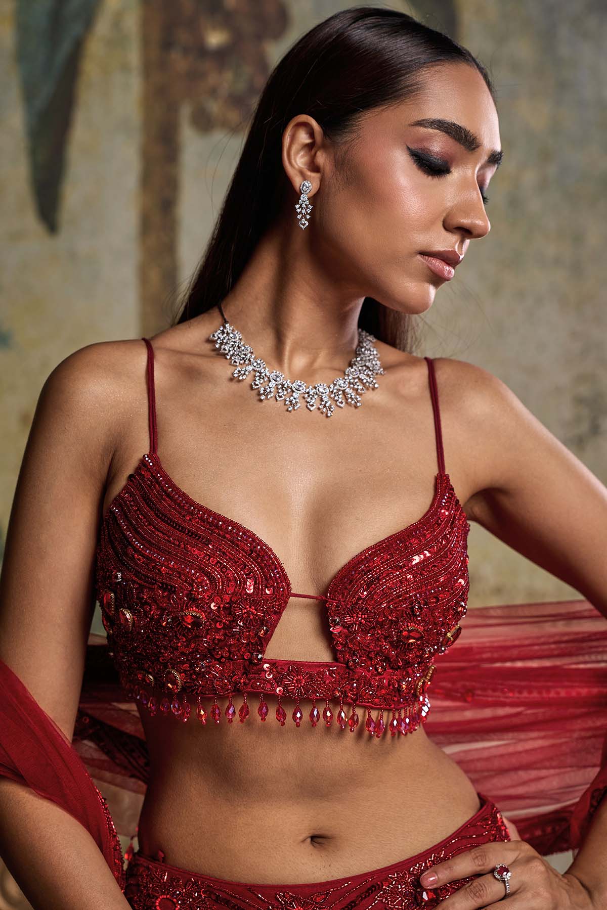 RED EMBELLISHED LEHENGA SET