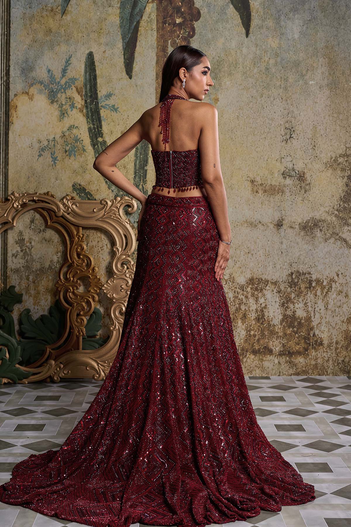 MAROON EMBELLISHED MERMIAD SET