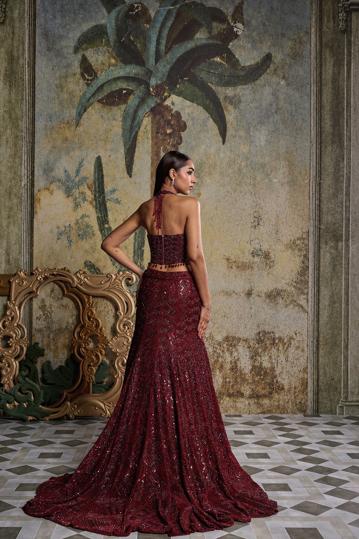 MAROON EMBELLISHED MERMIAD SET