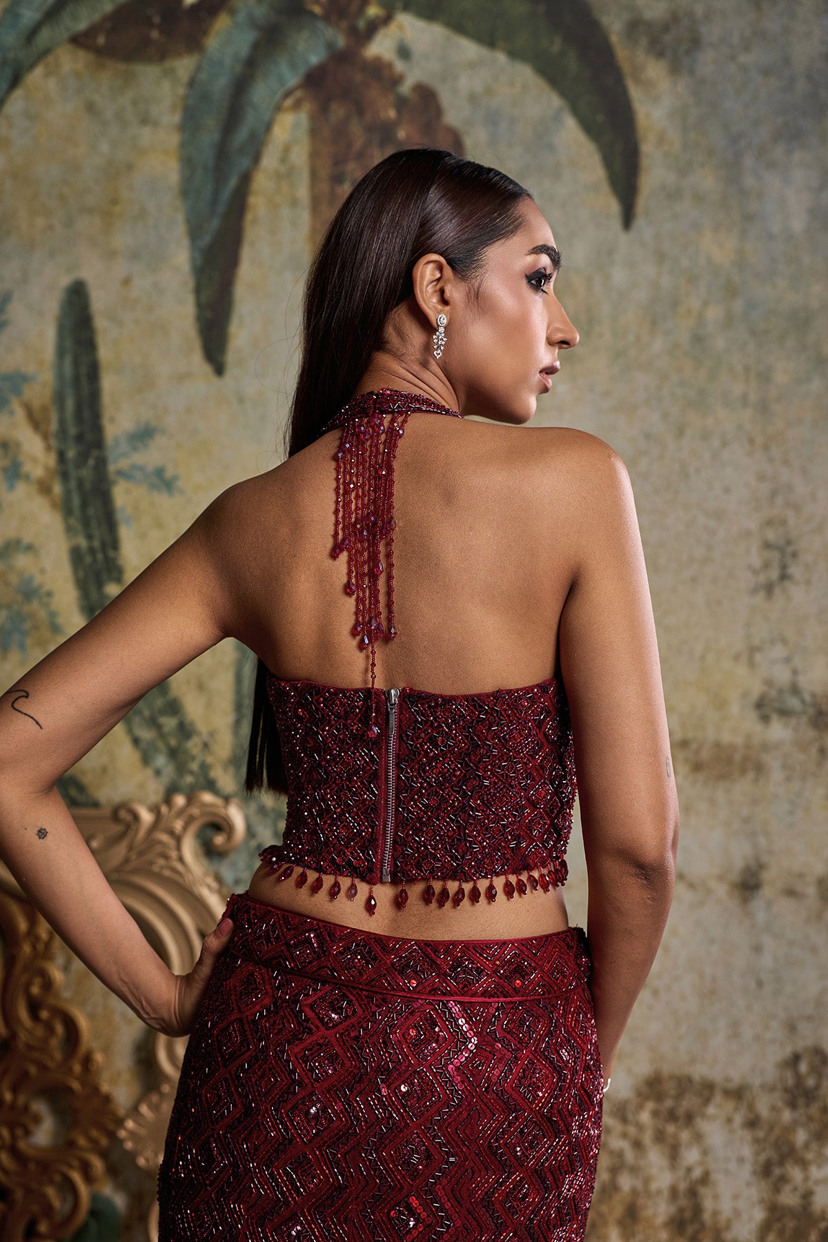 MAROON EMBELLISHED MERMIAD SET