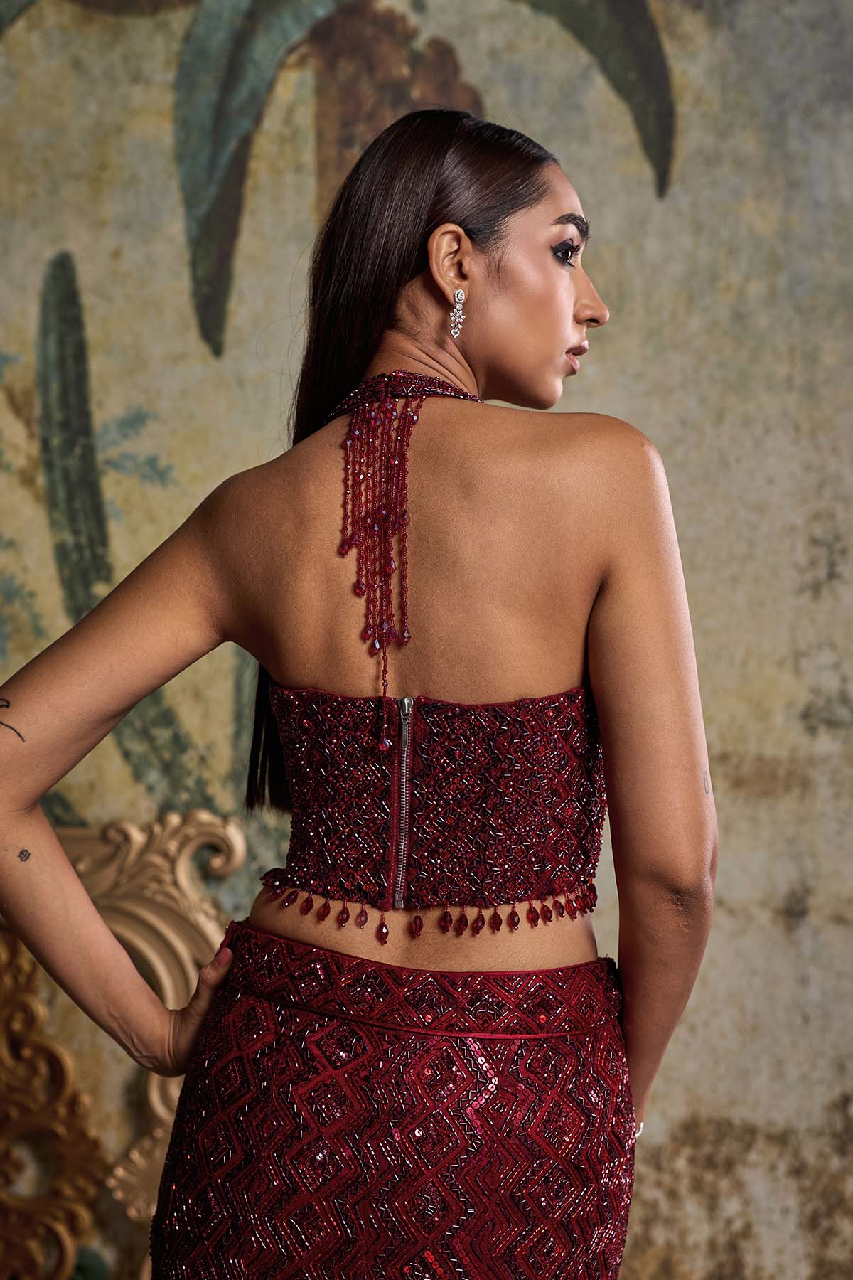 MAROON EMBELLISHED MERMIAD SET