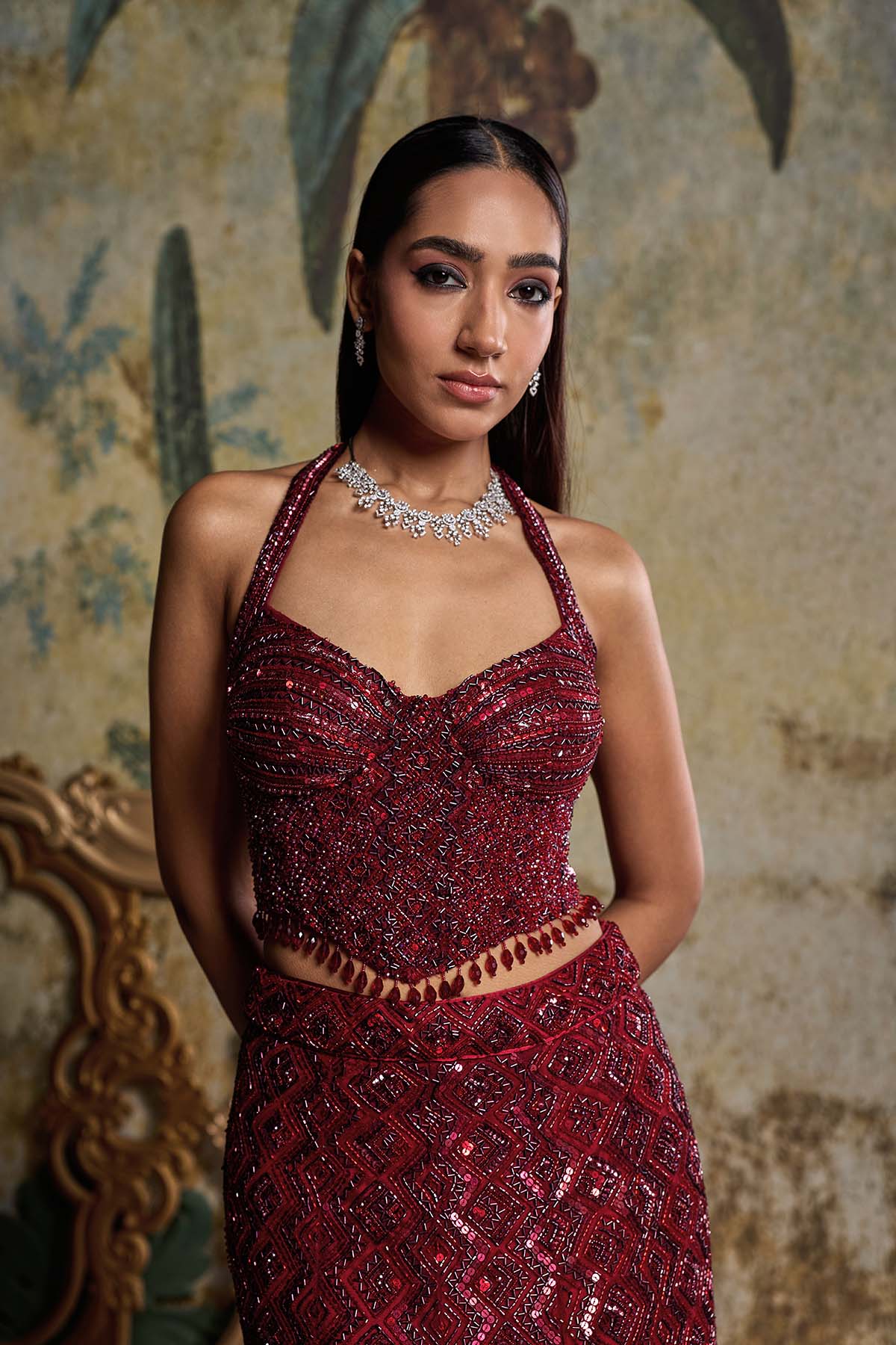 MAROON EMBELLISHED MERMIAD SET