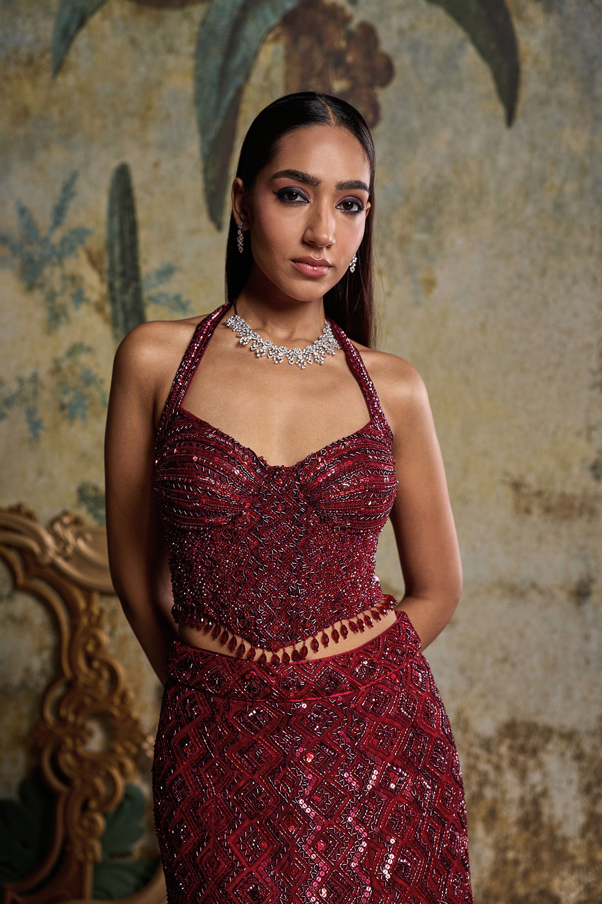 MAROON EMBELLISHED MERMIAD SET