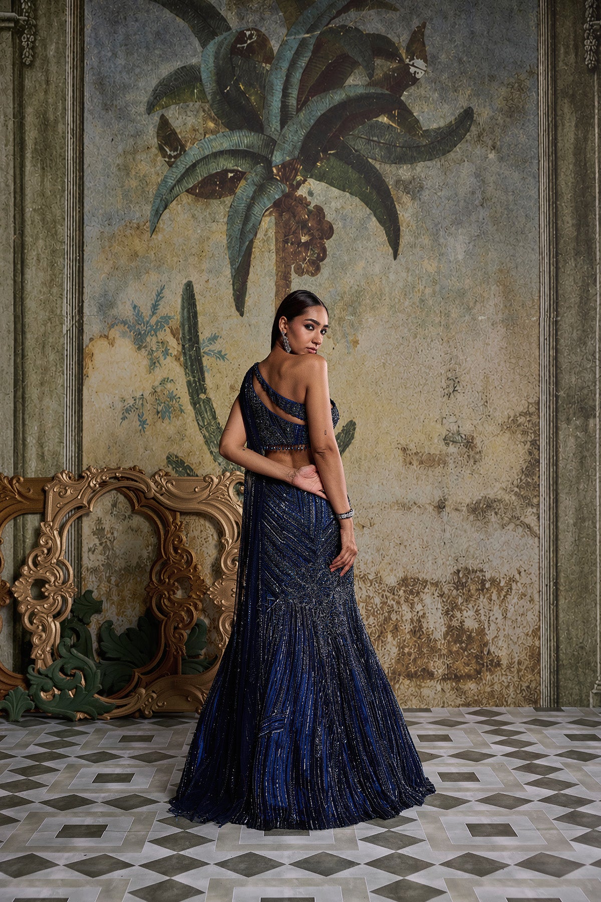 MID NIGHT BLUE EMBELLISHED MERMIAD SKIRT SET