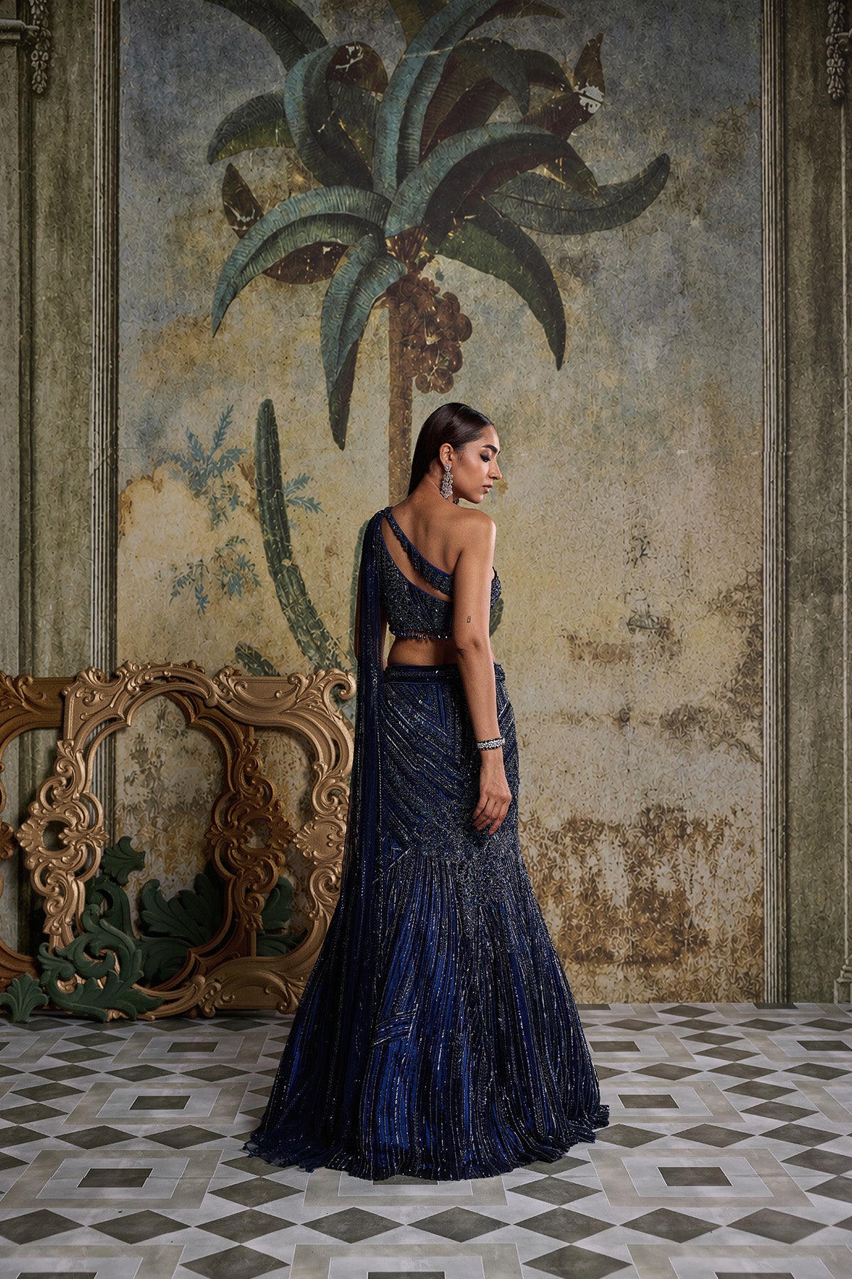 MID NIGHT BLUE EMBELLISHED MERMIAD SKIRT SET
